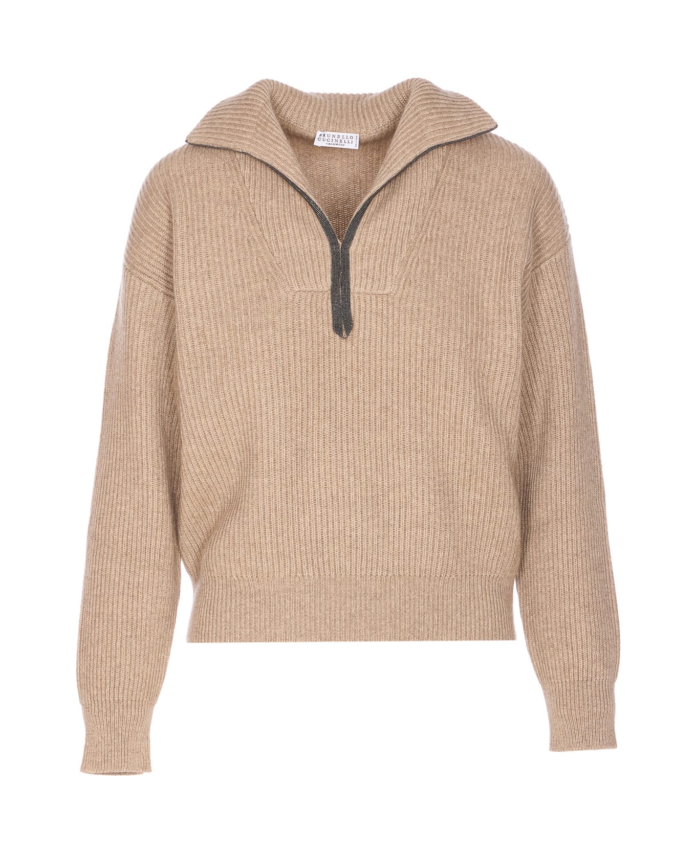 Brunello Cucinelli Sweater With Monile Detail - Beige