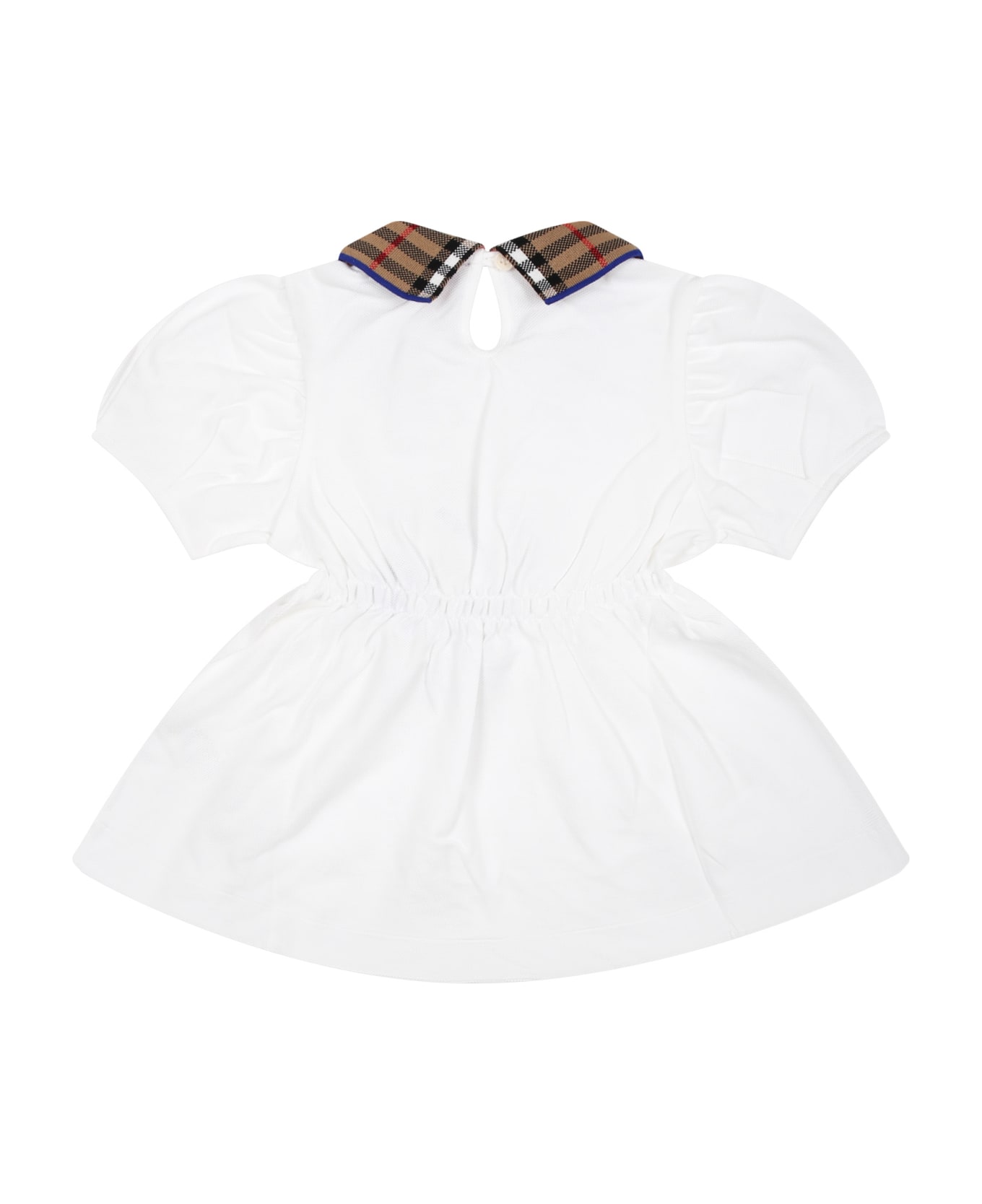 Burberry lola White Dress For Baby Girl With Vintage Check On The Collar - White