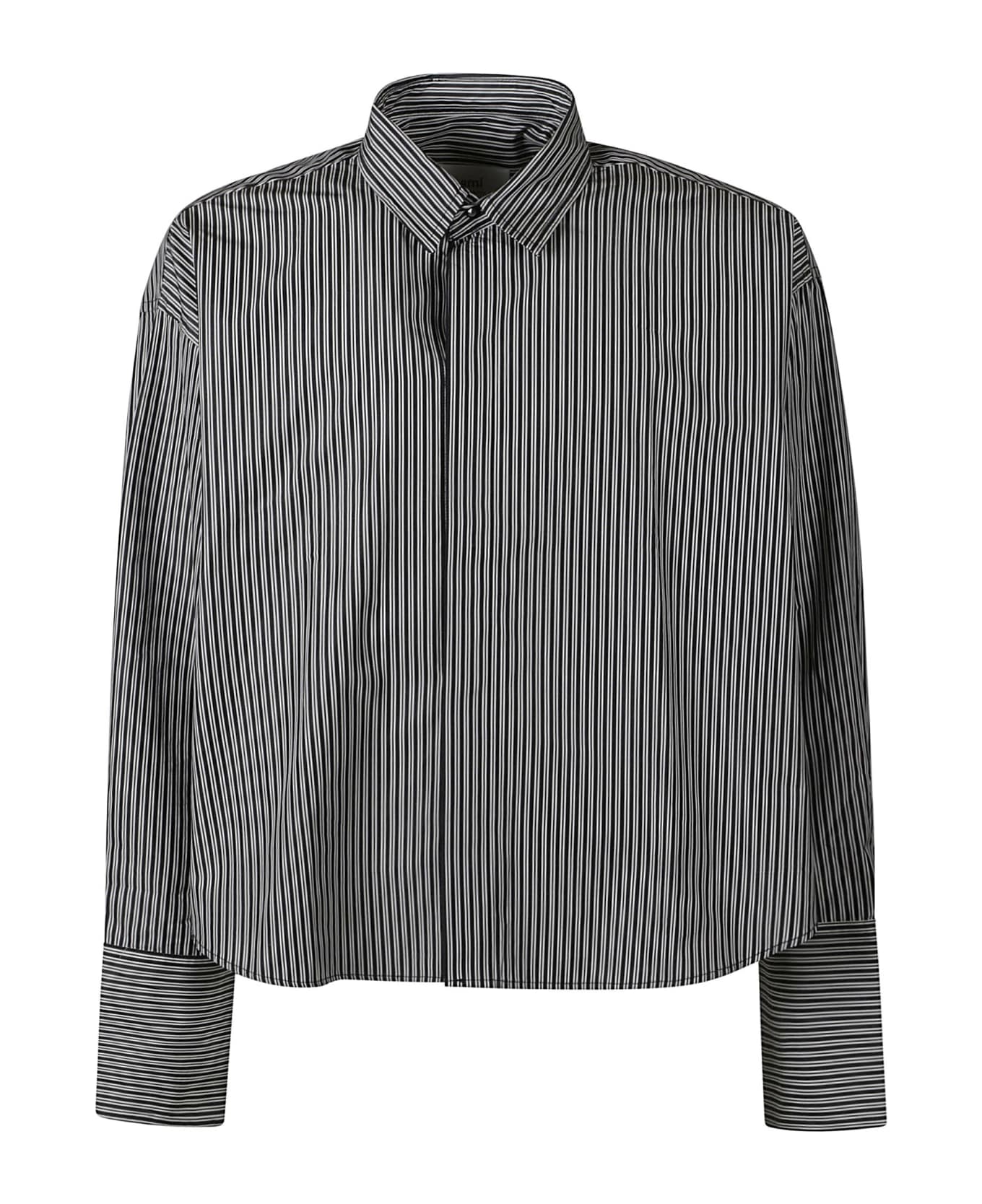 Ami Alexandre Mattiussi Long-sleeved Crop Stripe Shirt - Black/Chalk