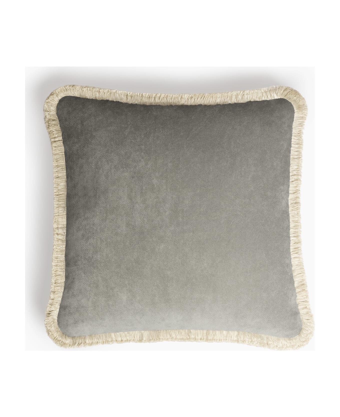 Lo Decor Happy Pillow Velvet  Light Grey With Dirty White  Fringes - Light grey with Dirty white  fringes