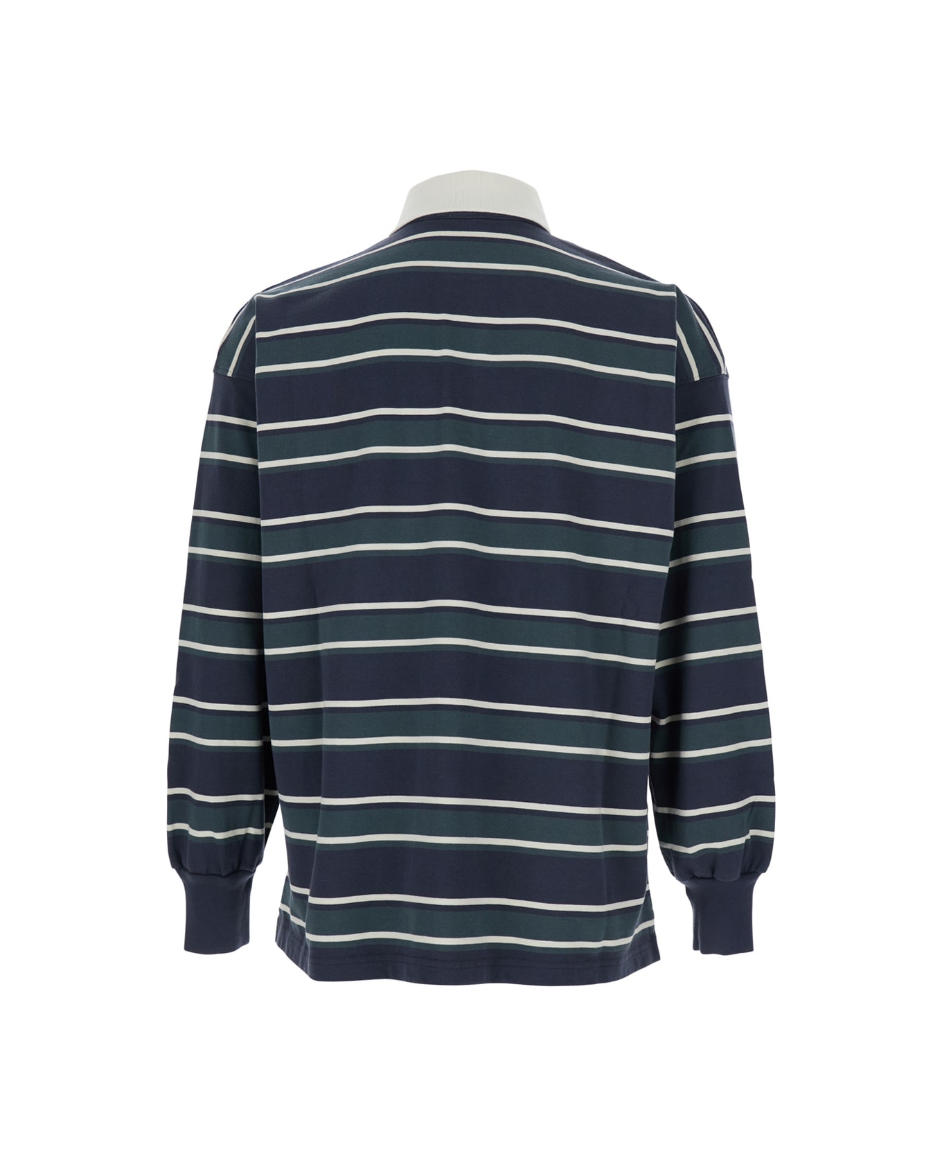 Autry Blue Polo Shirt With Classic Collar And All-over Striped Motif In Cotton Man - Blu