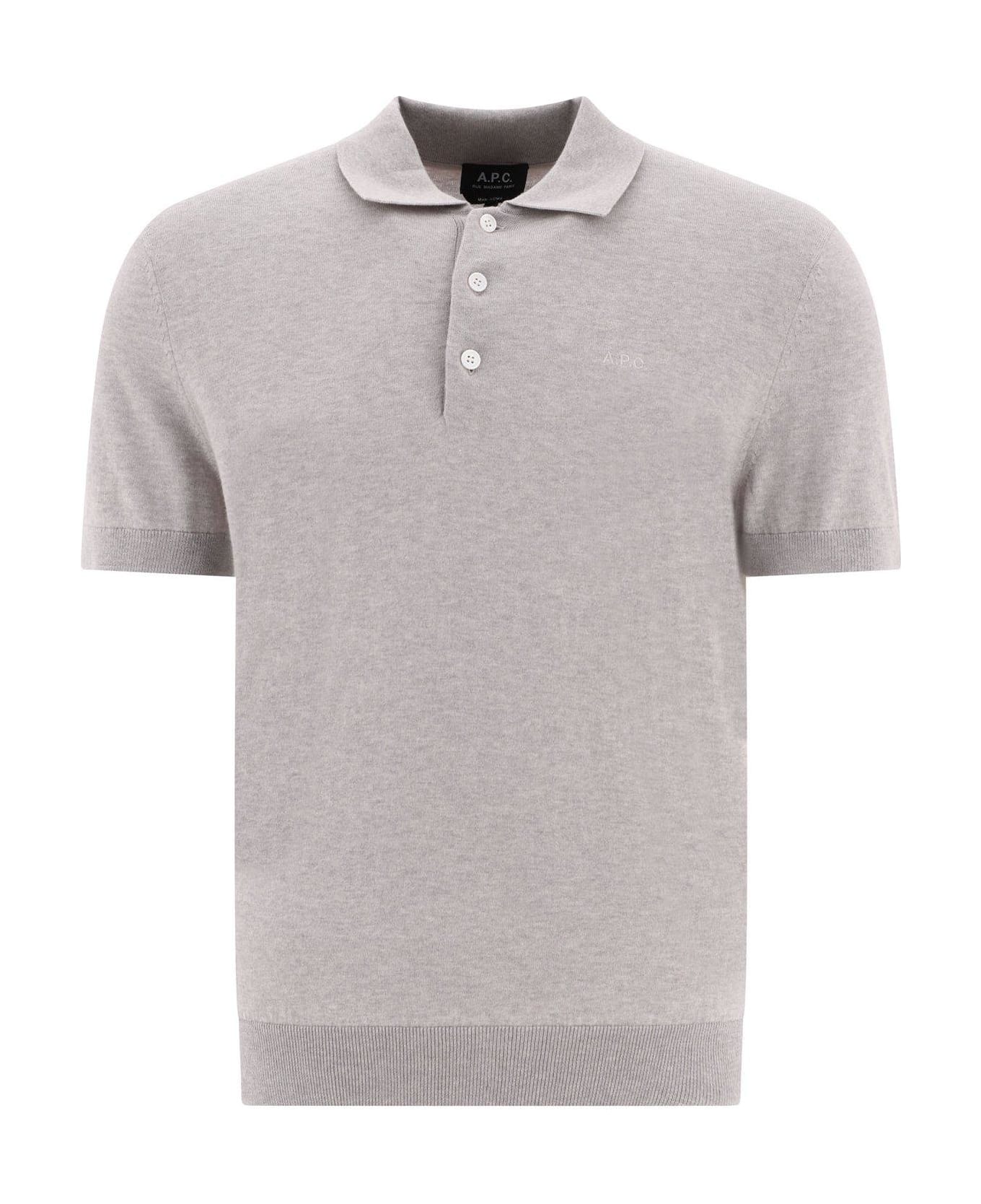 A.P.C. Gregory Logo Embroidered Polo Shirt - Grey