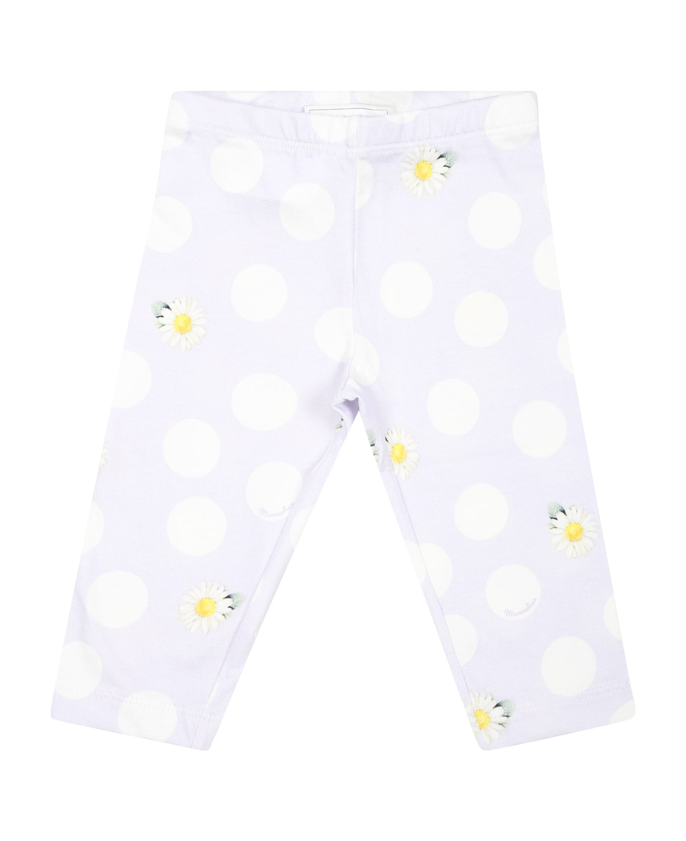 Monnalisa Purple Leggings For Baby Girl With Polka Dots And Daisy - Violet