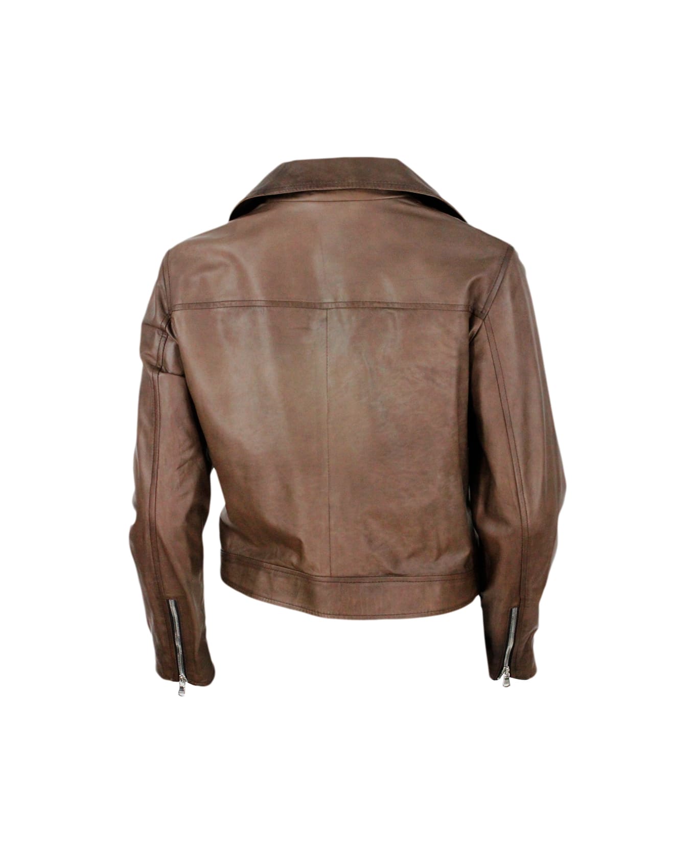 Barba Napoli Studded Jacket In Fine And Soft Nappa Leather With Zip Closure - Brown レザージャケット