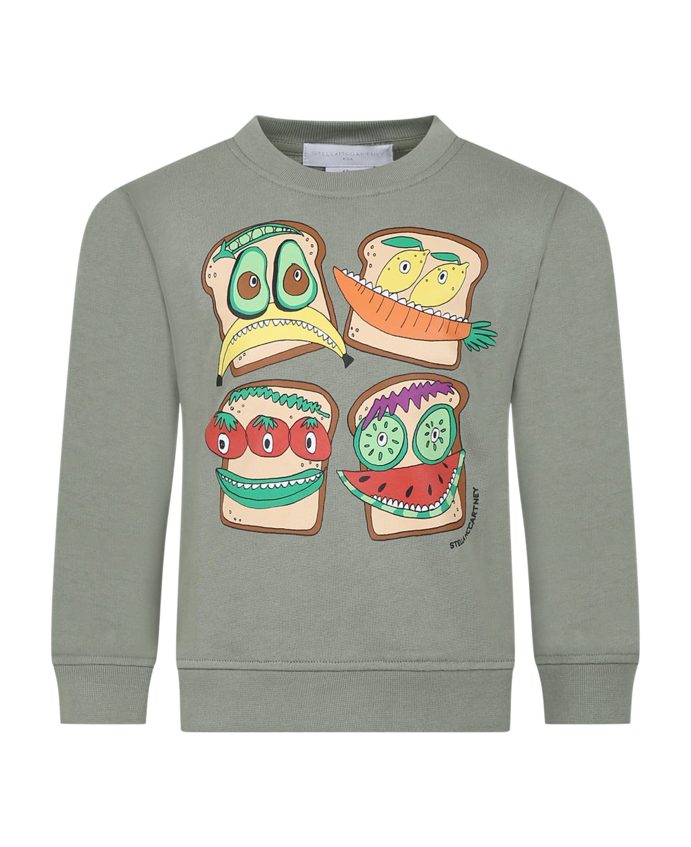 Stella McCartney Green Sweatshirt For Boy With Toast Print - Verde