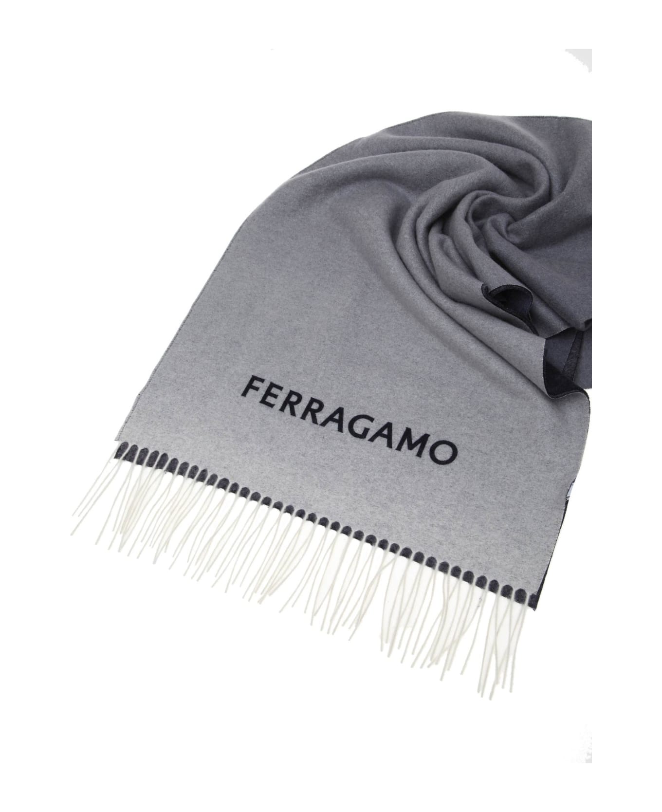 Ferragamo Scarf In Cashmere Nuance Shaded Effect - NAVY/BEIGE