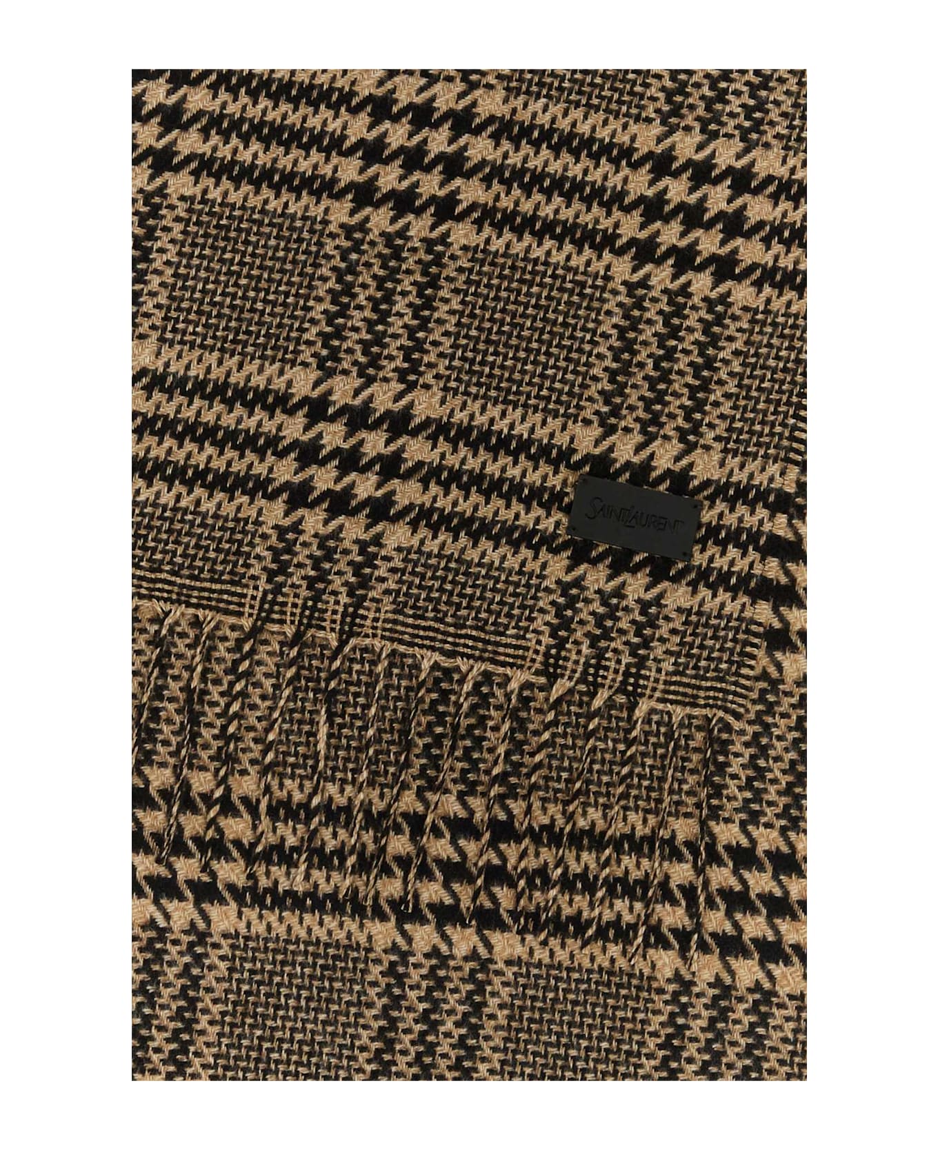 Saint Laurent Embroidered Silk Blend Scarf - Black/beige