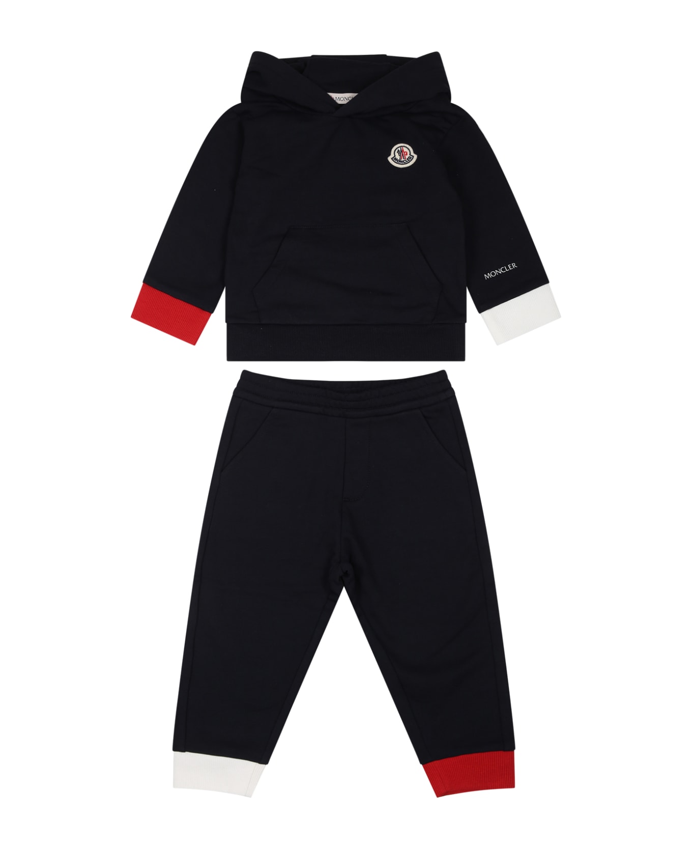 Moncler Blue Suit For Baby Boy With Logo ボディスーツ＆セットアップ