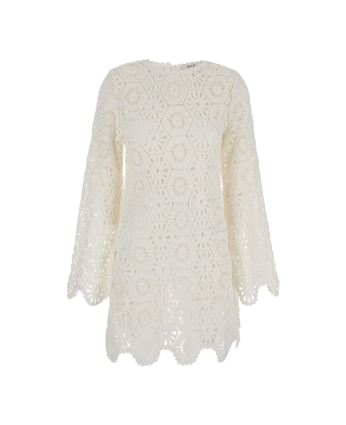 Sea New York 'lakshmi' White Mini Tunic Dress In Crochet Woman - White ワンピース＆ドレス