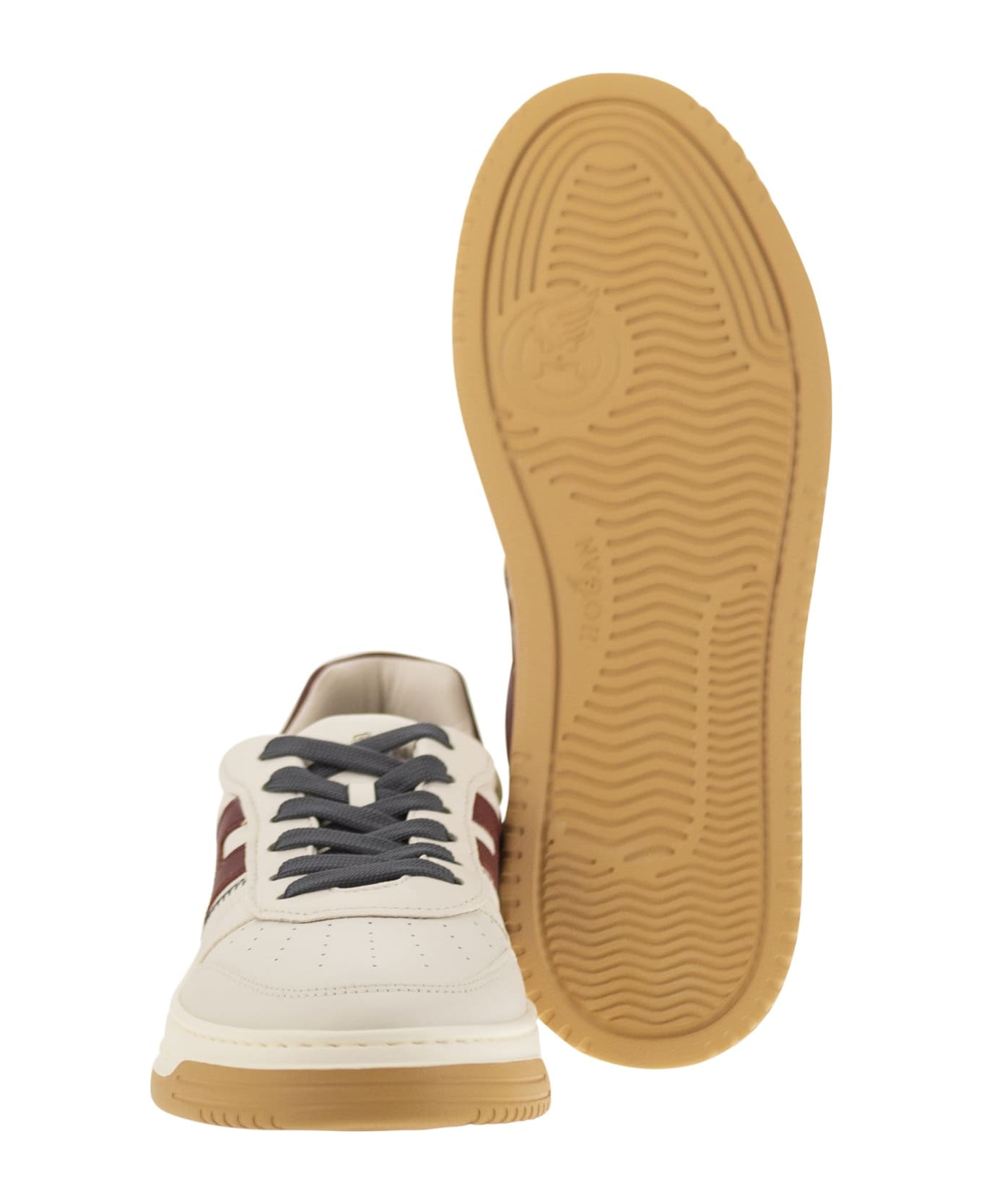 Hogan H630 - Leather Lace-up Trainers - Ivory/bordeaux