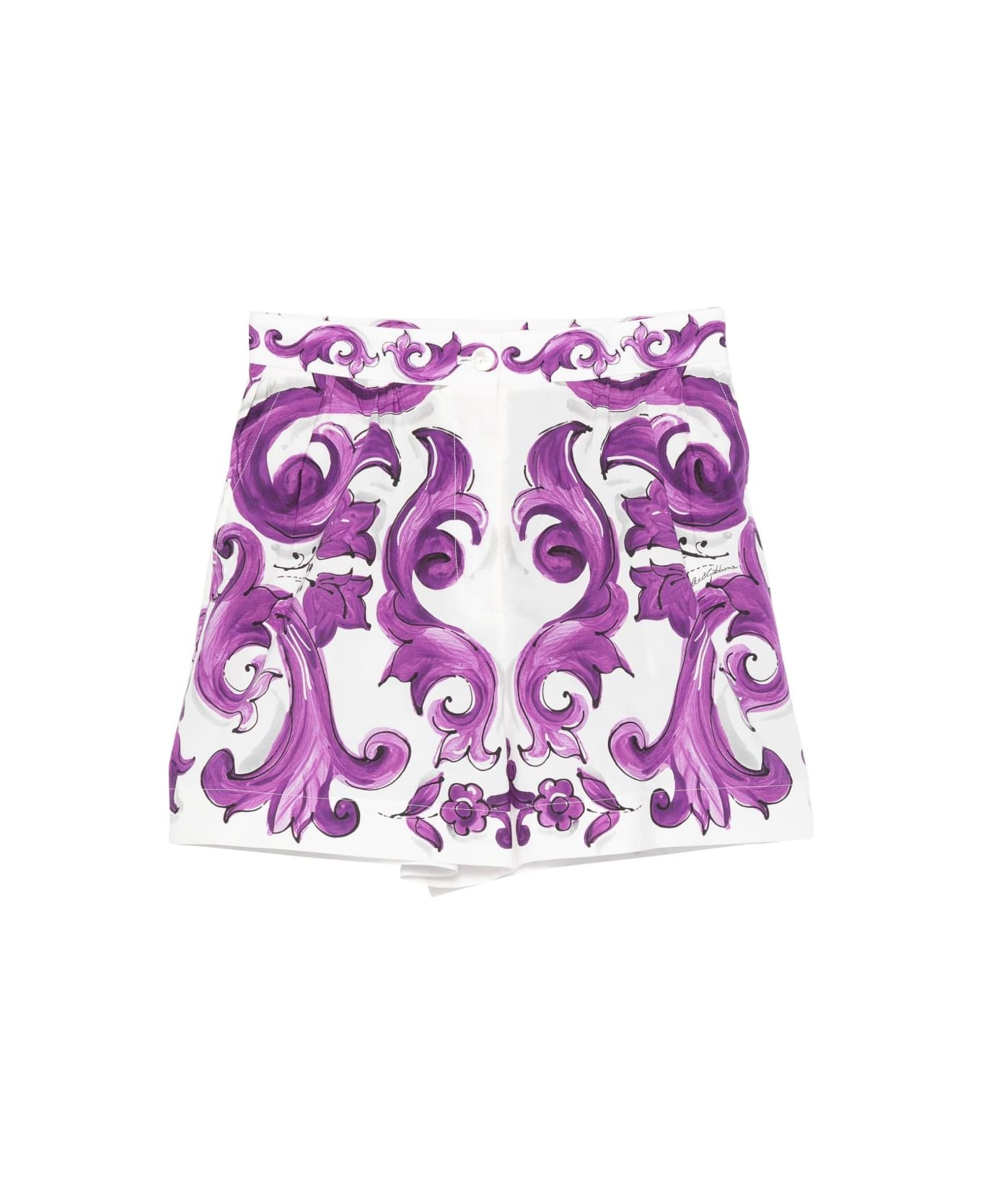 Dolce 
Gabbana Cotton Shorts With Maiolica Print - Purple