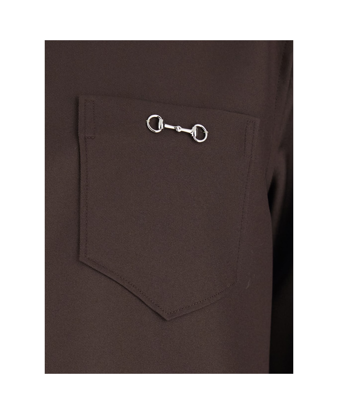 Gucci Brown Shirt With Classic Collar And Horsebit On The Front In Cotton Blend And Fabric Man - BROWN