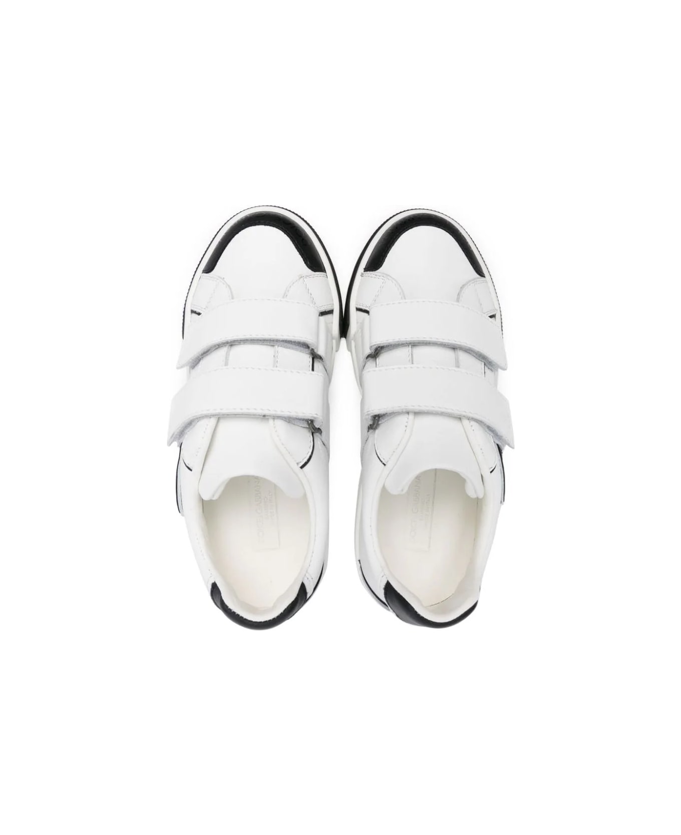 Dolce & Gabbana White And Black Sneakers With Dg Logo - Bianco