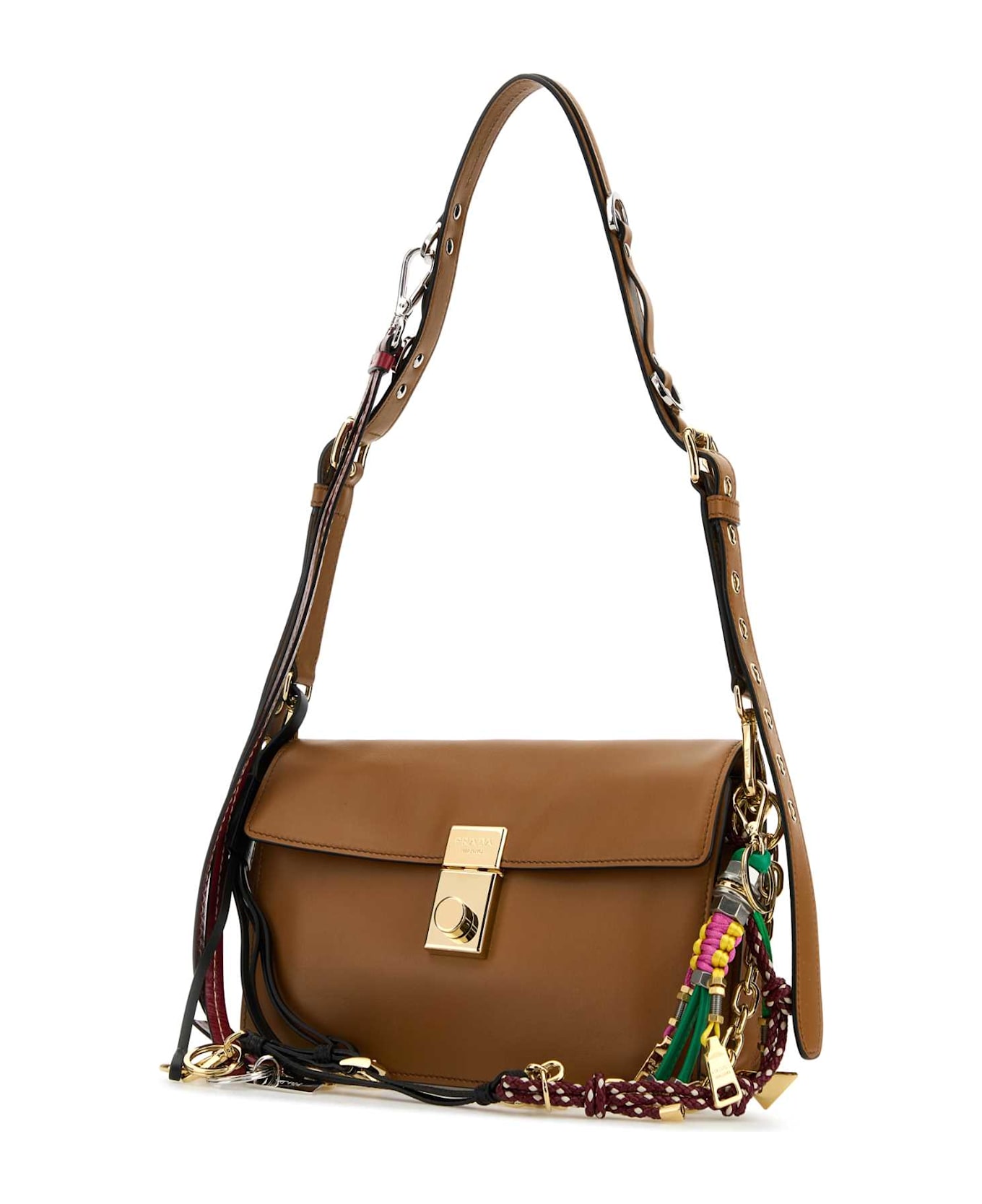 Prada Caramel Leather Small Prada Soft Sound Shoulder Bag - CARAMEL0N