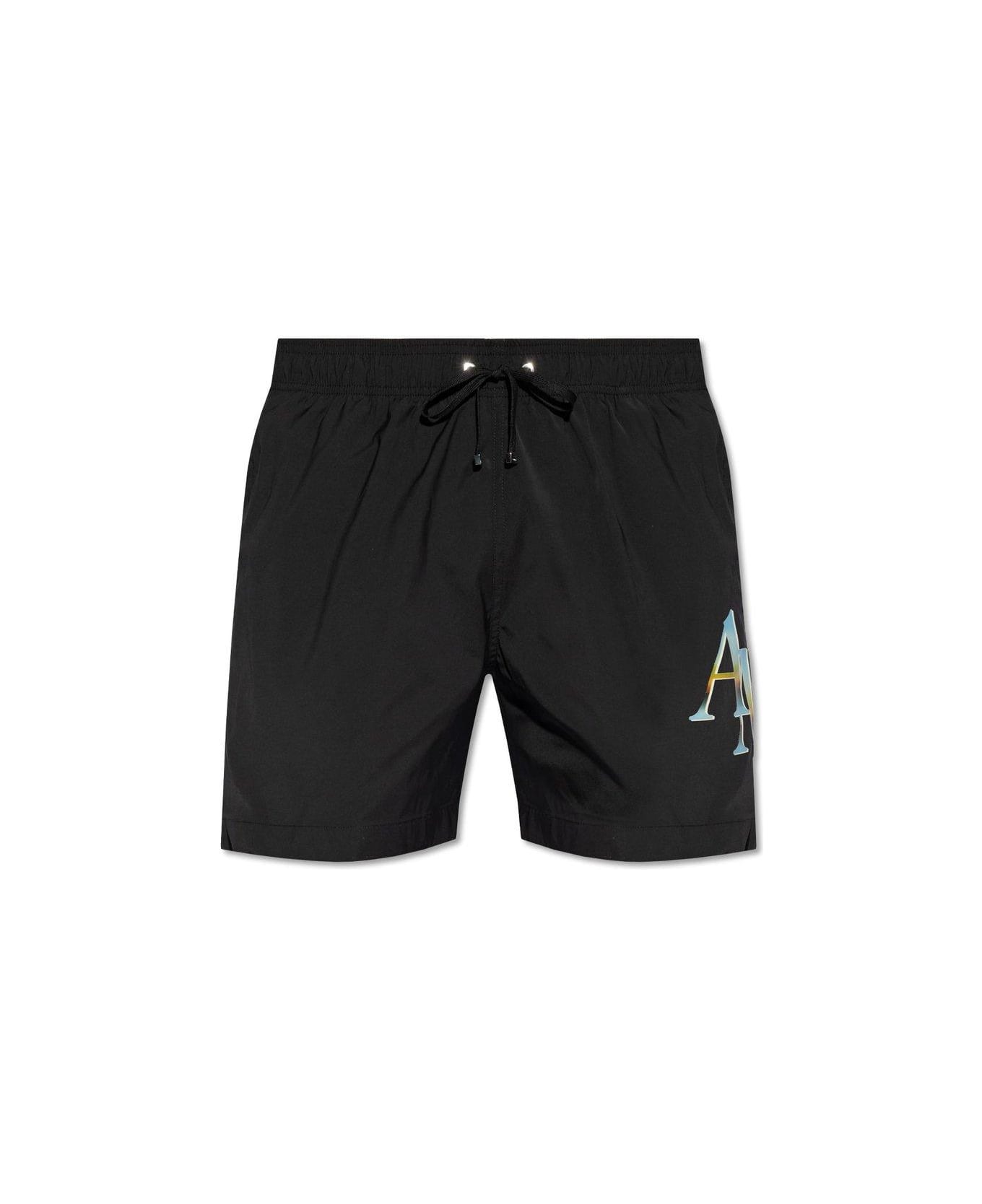 AMIRI Logo Printed Swim Shorts - Black