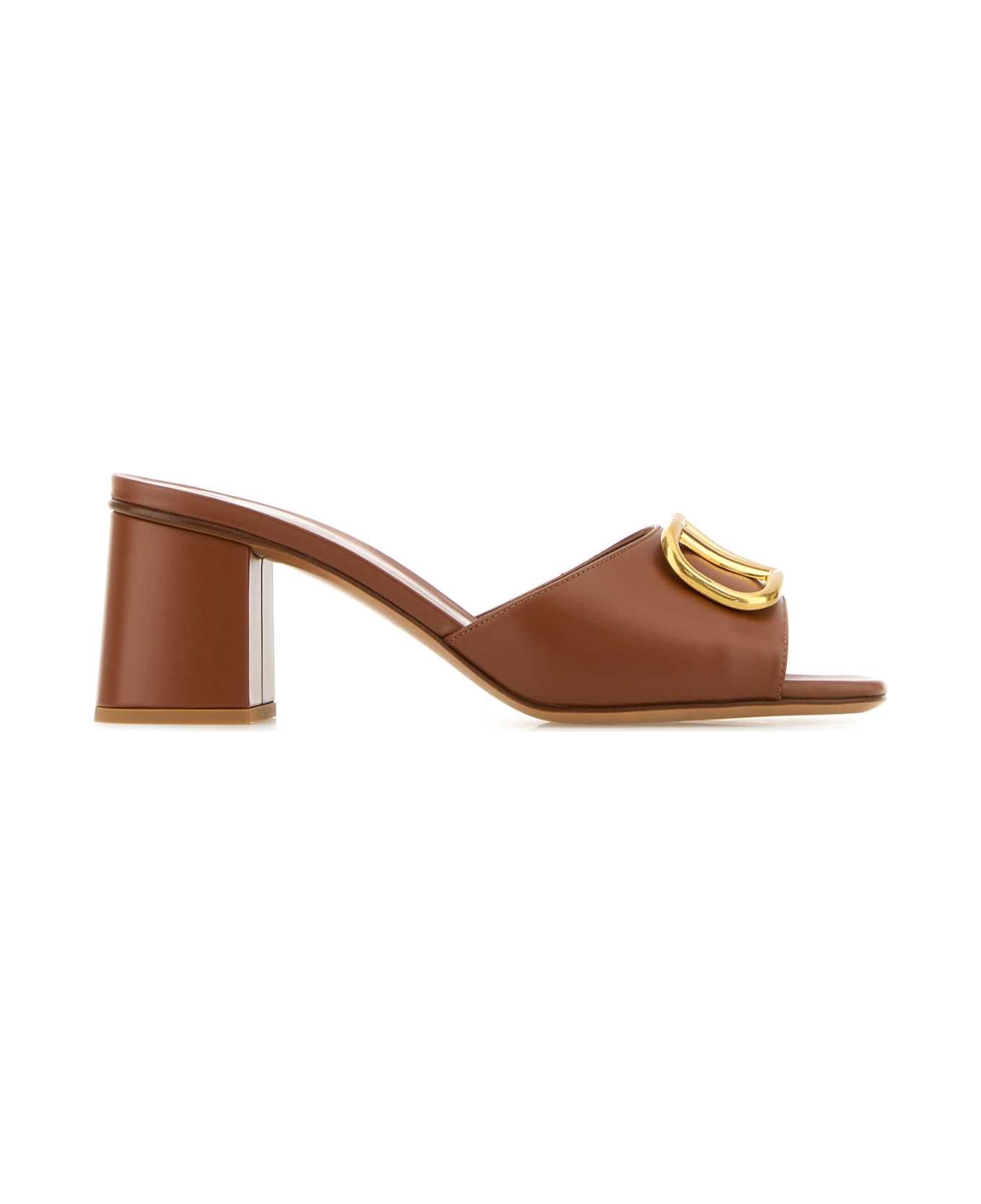 Valentino Garavani Caramel Leather Vlogo Mules - SELLERIA