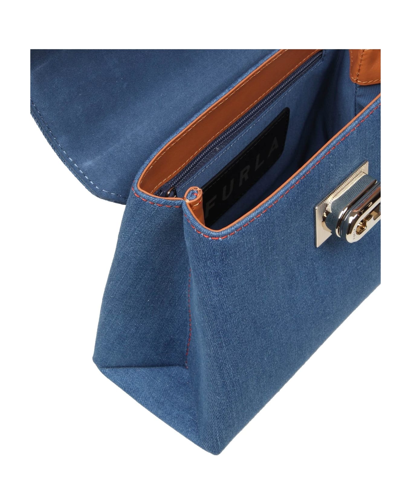 Furla 1927 Mini Handbag In Blue Jeans Fabric - S Mediterraneo