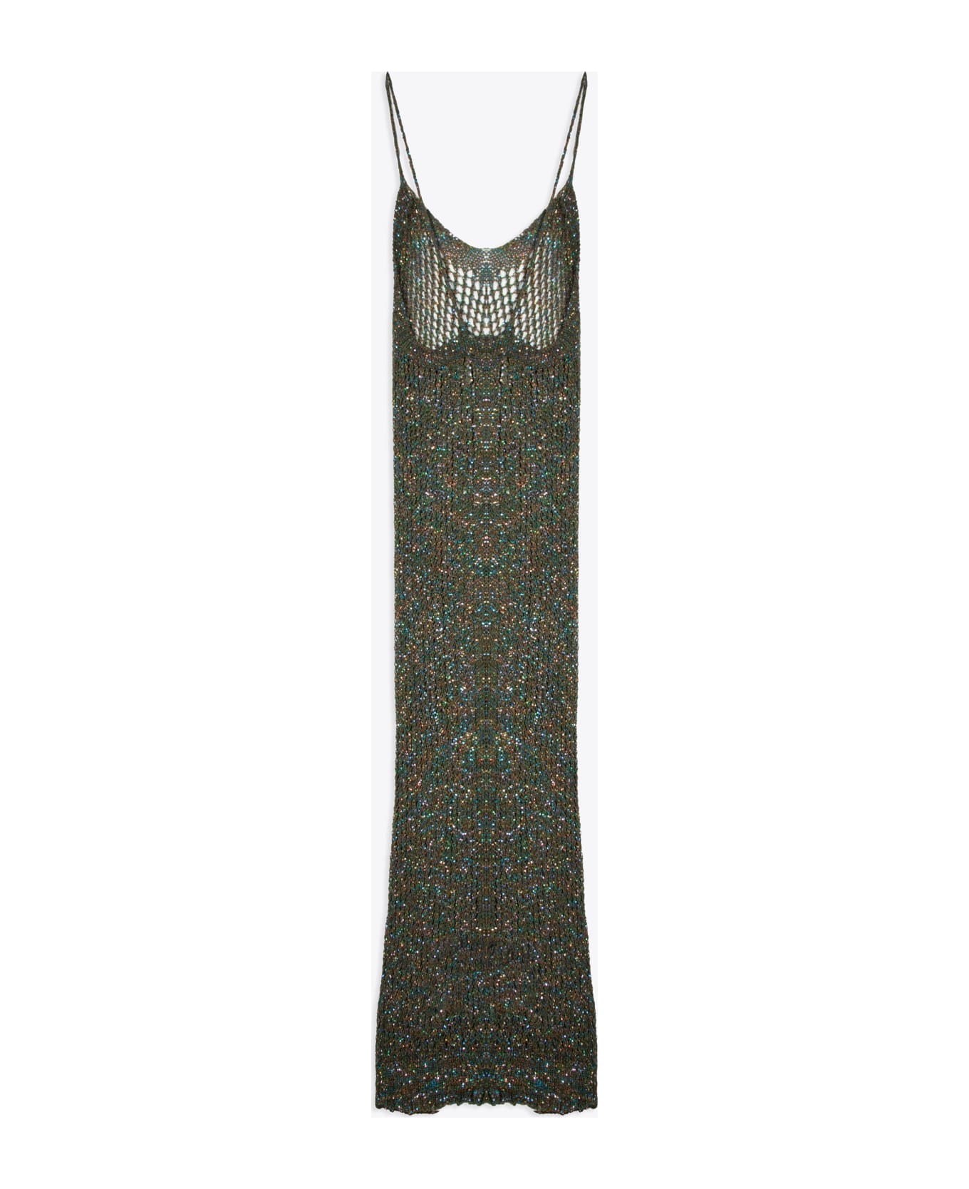 Laneus Pailletes Dress Woman Military green net knitted long dress with sequins - Verde militare ワンピース＆ドレス