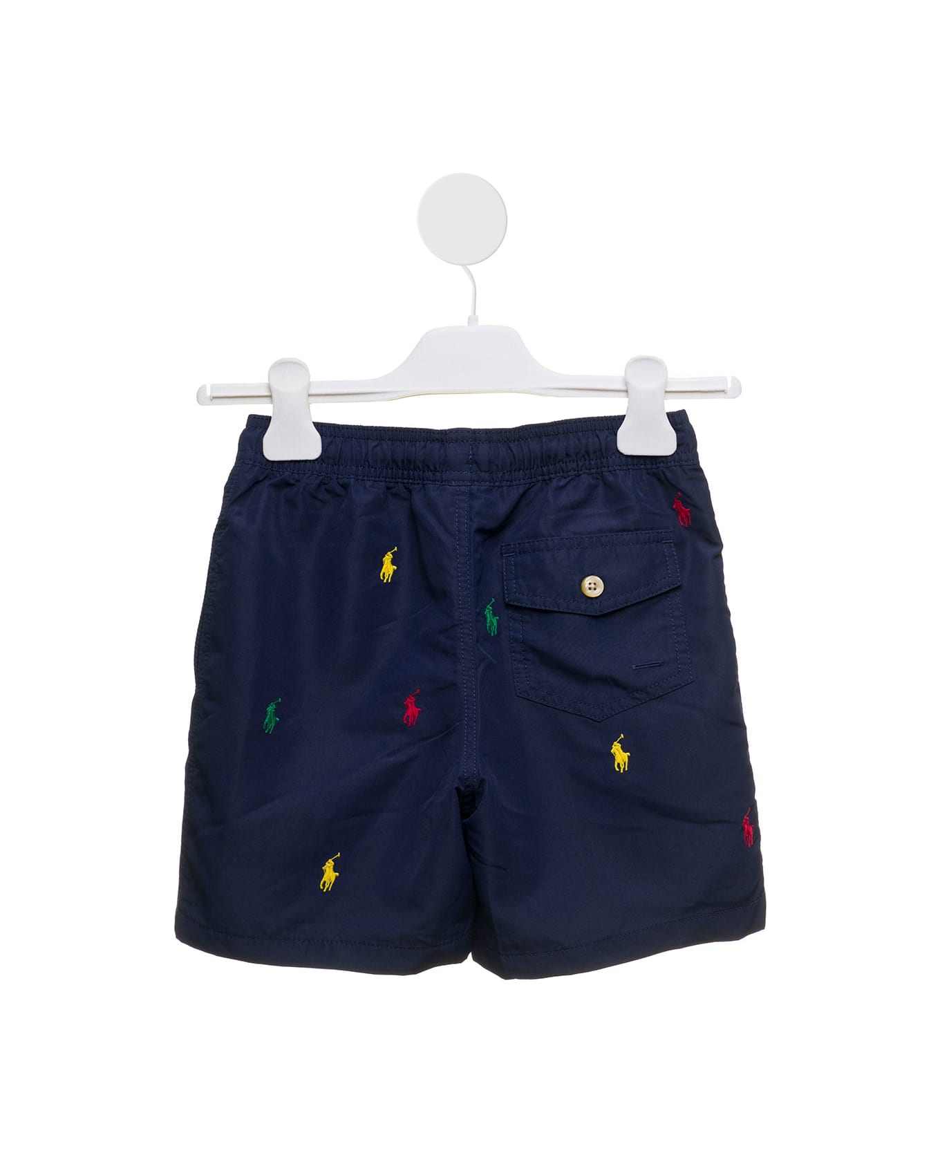 Polo Ralph Lauren Kids Boy's Blue Nylon Swim Shorts With Multicolor Allover Logo - Blu