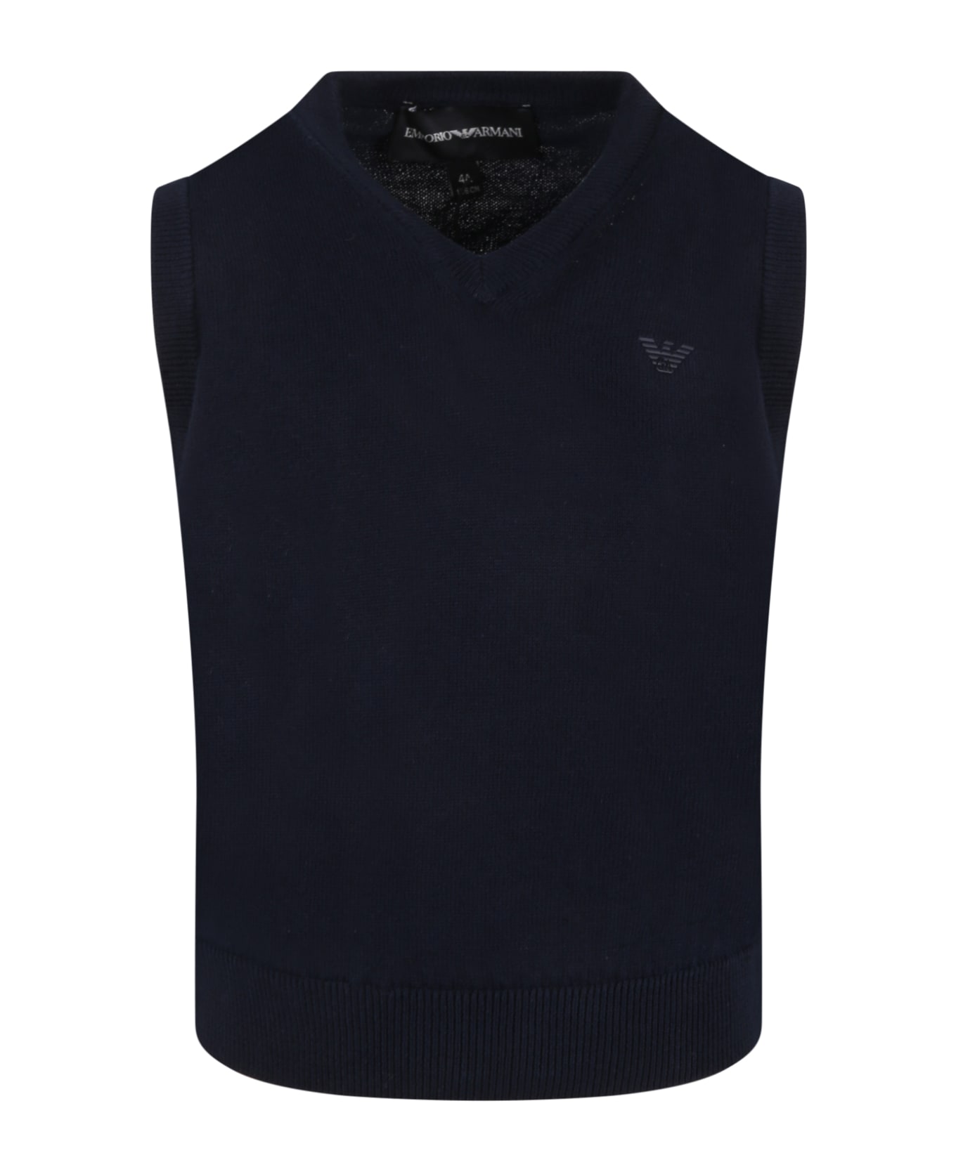 Emporio Armani Blue Vest For Boy With Iconic Eagle - Blue ニットウェア＆スウェットシャツ