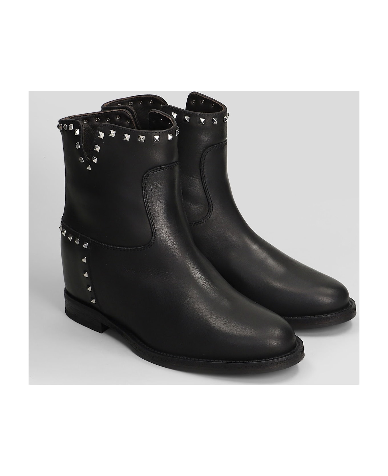 Via Roma 15 Ankle Boots Inside Wedge In Black Leather - black