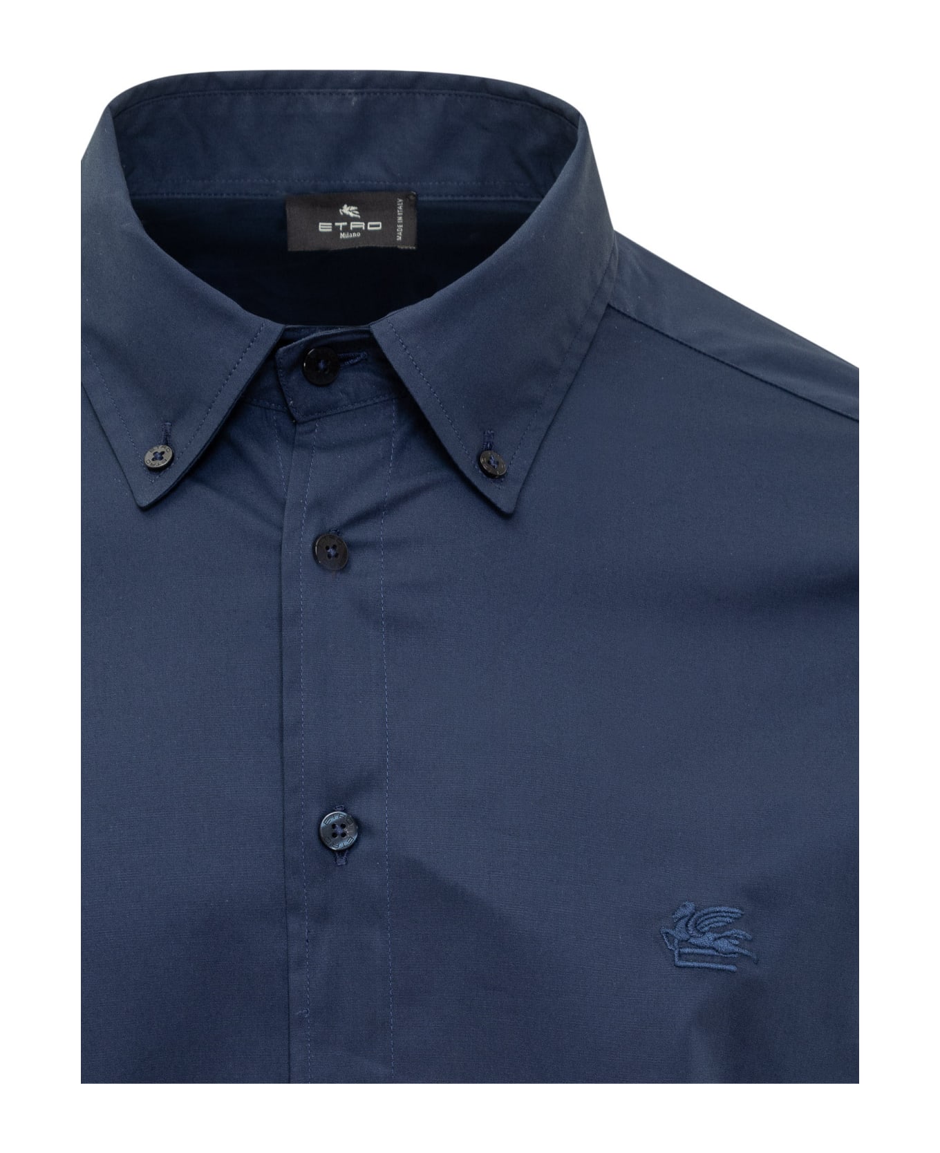 Etro Cotton Shirt With Logo - BLU SCURO
