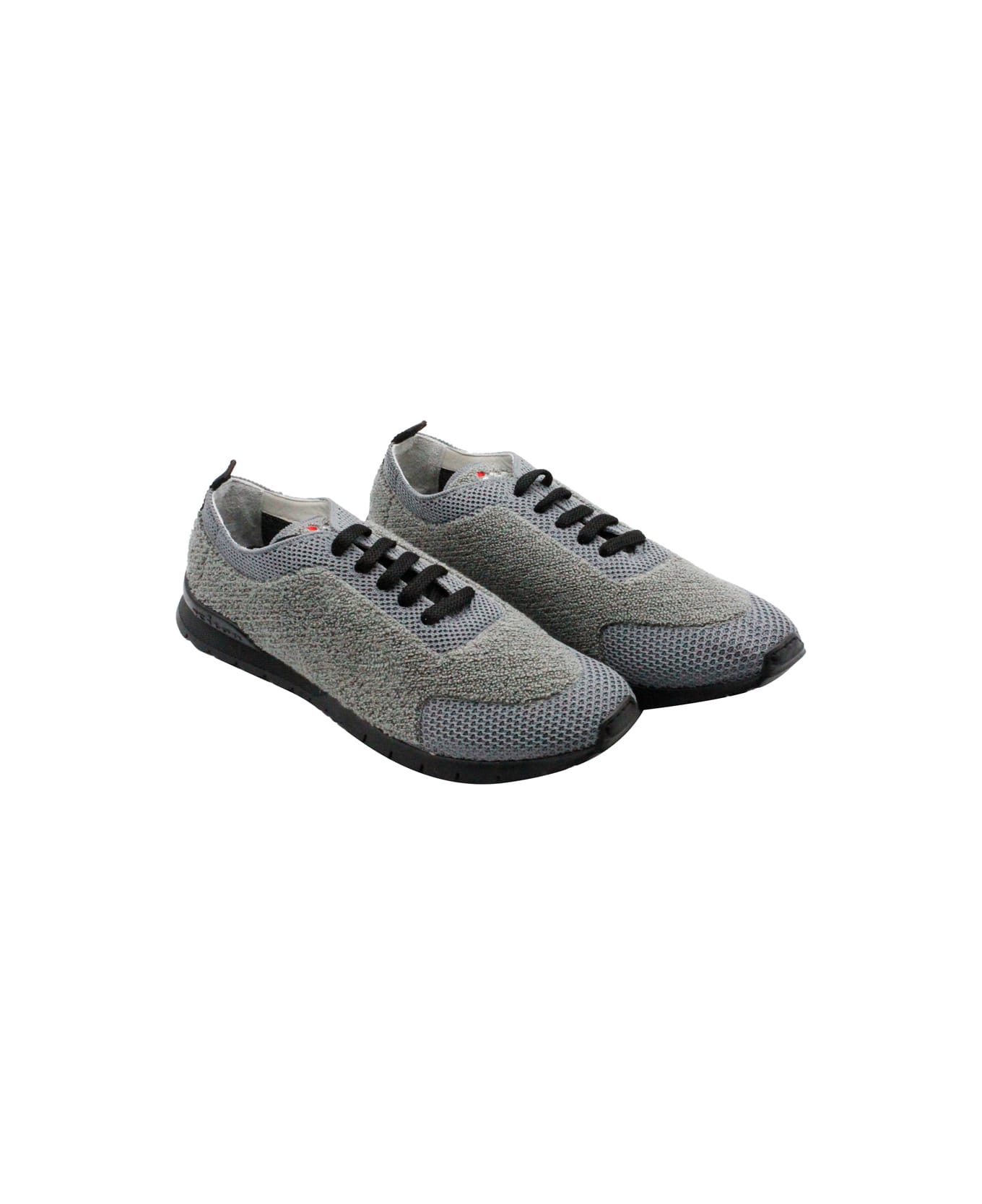 Kiton Sneaker Shoe Made Of Knit Fabric. The Bottom, With A Black Sole, Is Flexible And Extra Light; The Elastic Tongue Ensures Greater Comfort. Logo - Grey