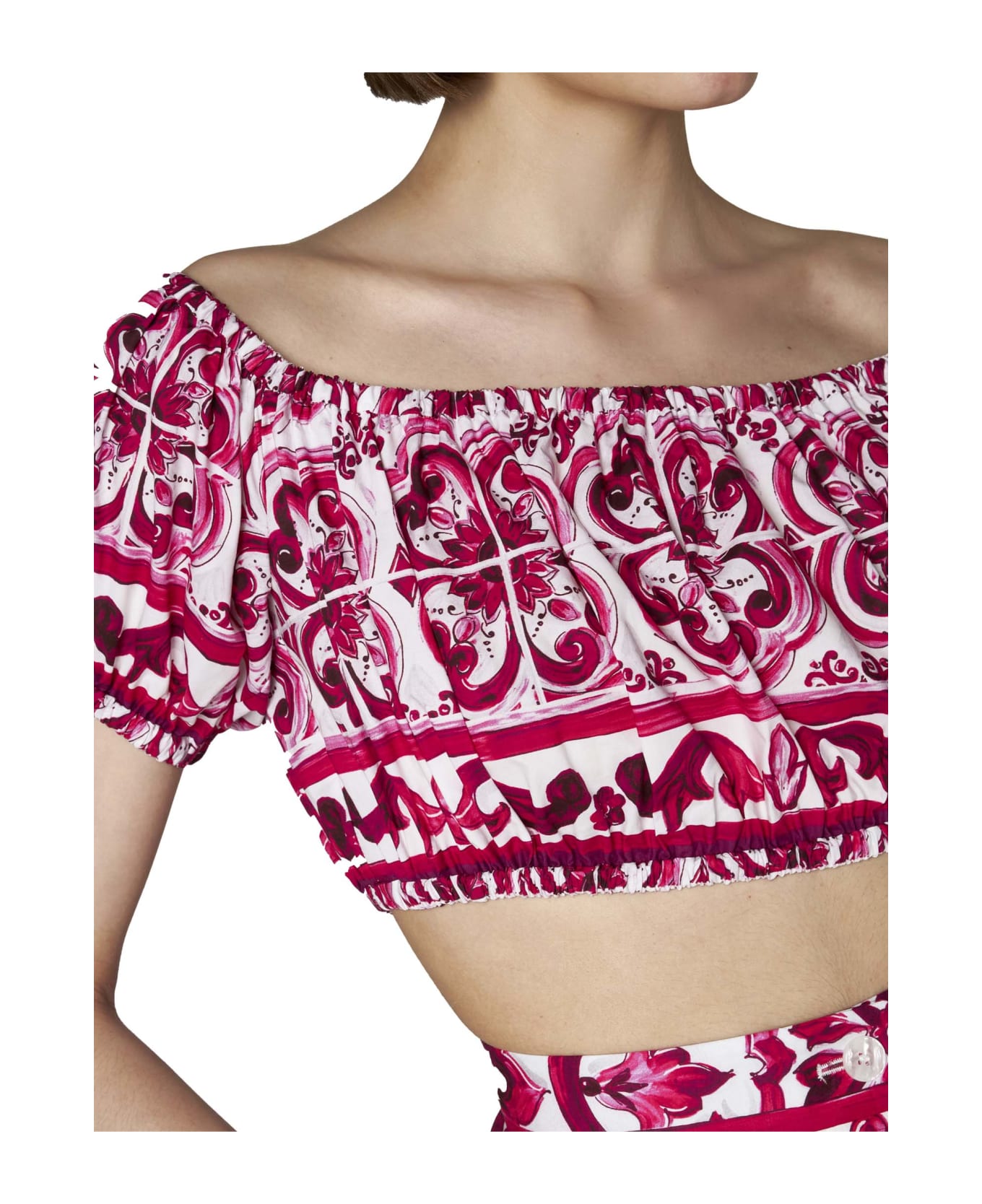 Dolce & Gabbana Cropped Top With Maiolica Motif - Pink ショーツ