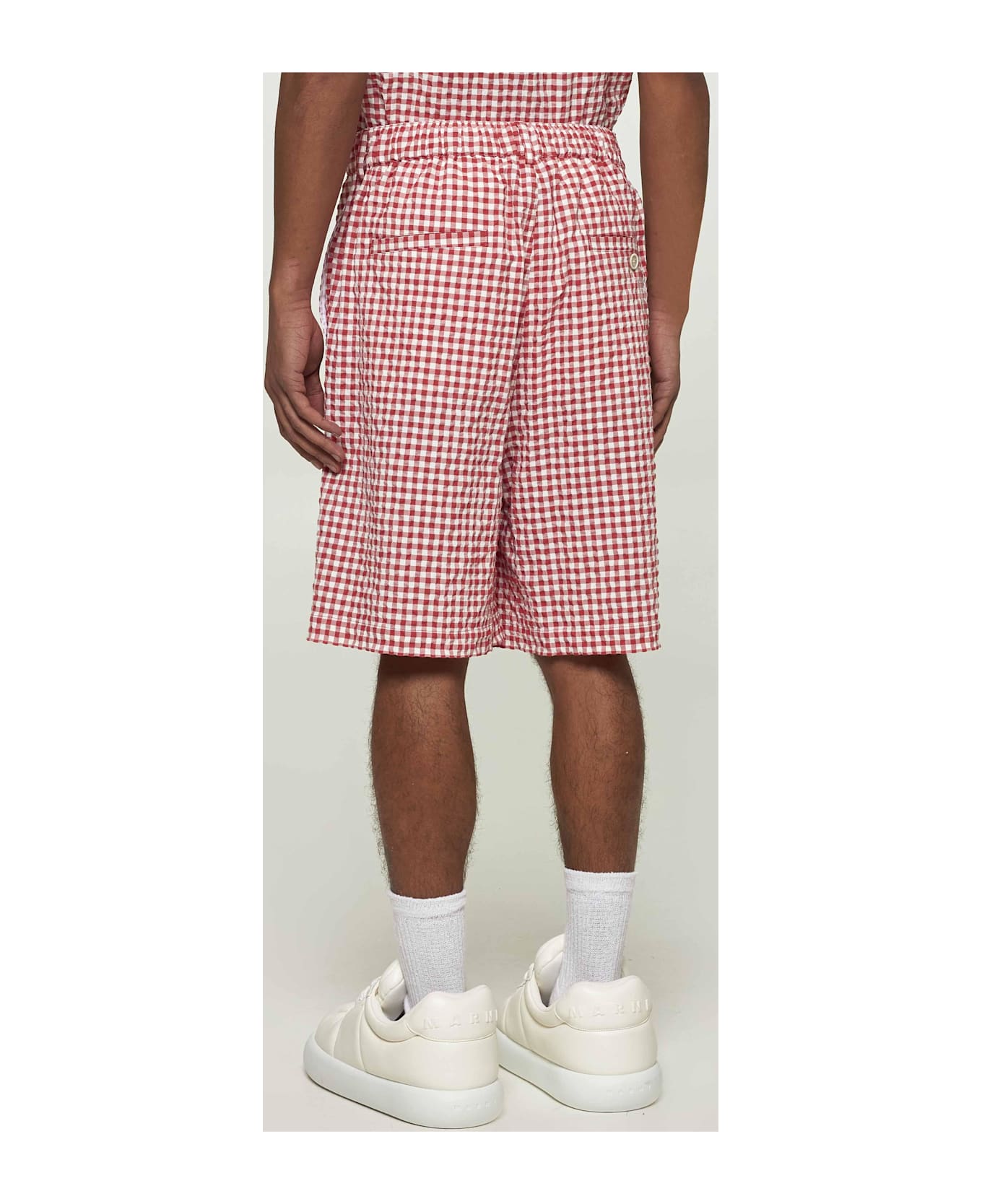 Marni Checked Seersucker Bermuda Shorts - Red