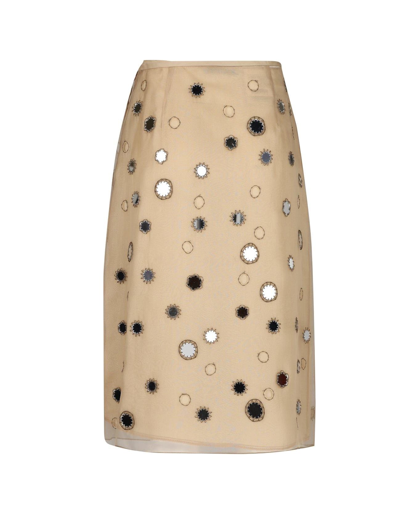 Prada Beige Silk Midi Skirt With Mirrors - Corda