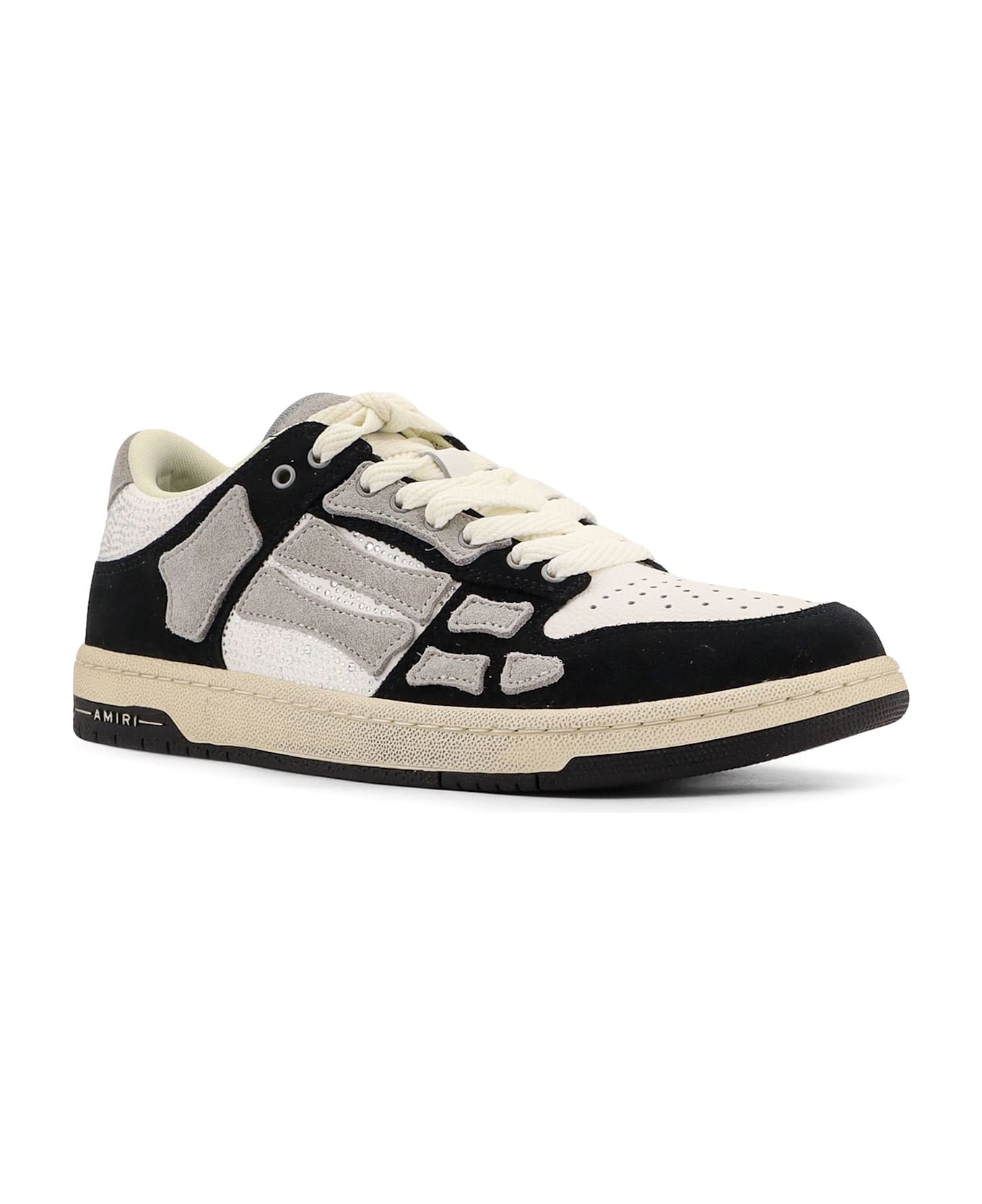 AMIRI Crystal Skel Top Low Leather And Suede Sneakers With Rhinestones Detail - White