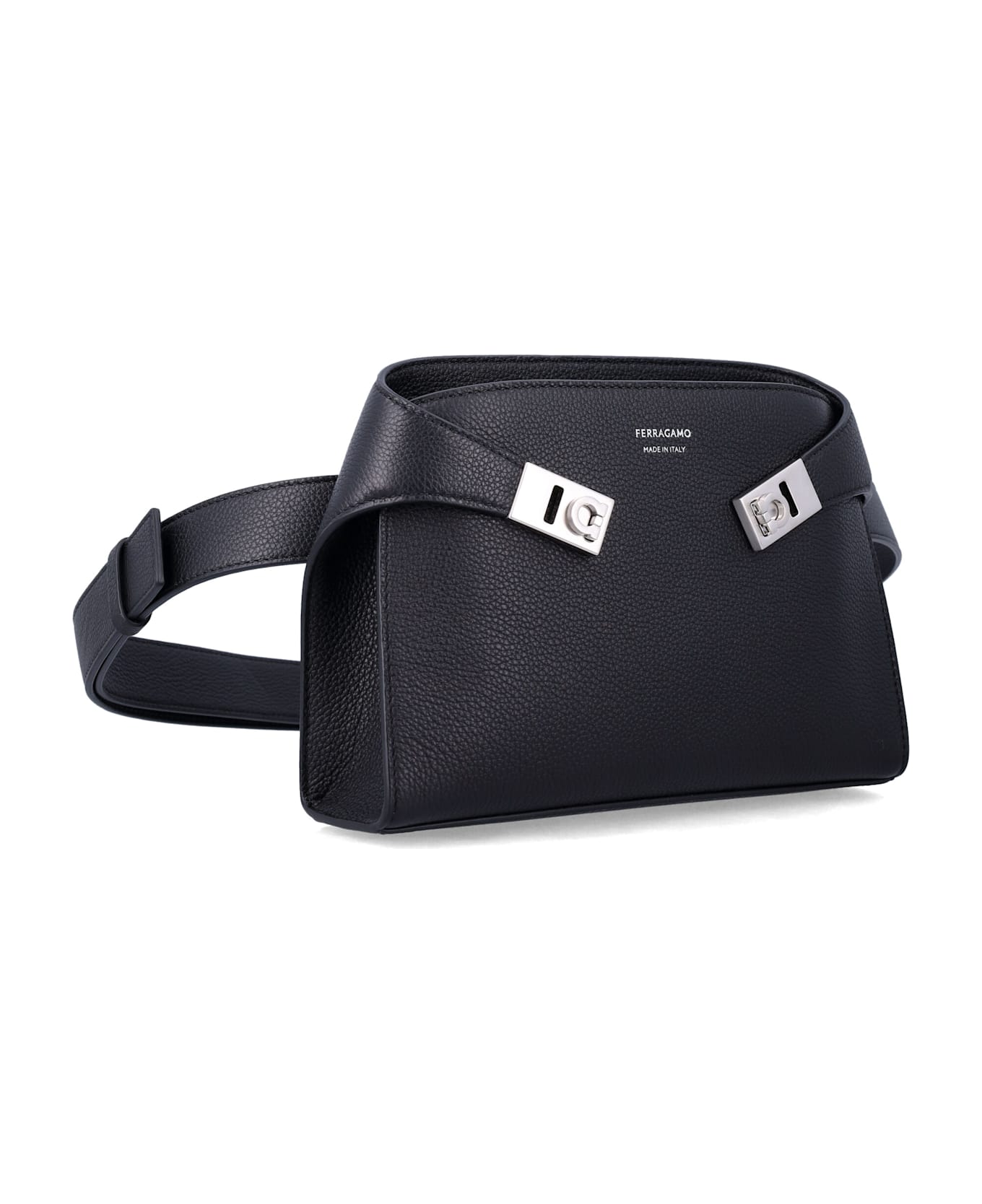 Ferragamo Hug Leather Belt Bag - BLACK