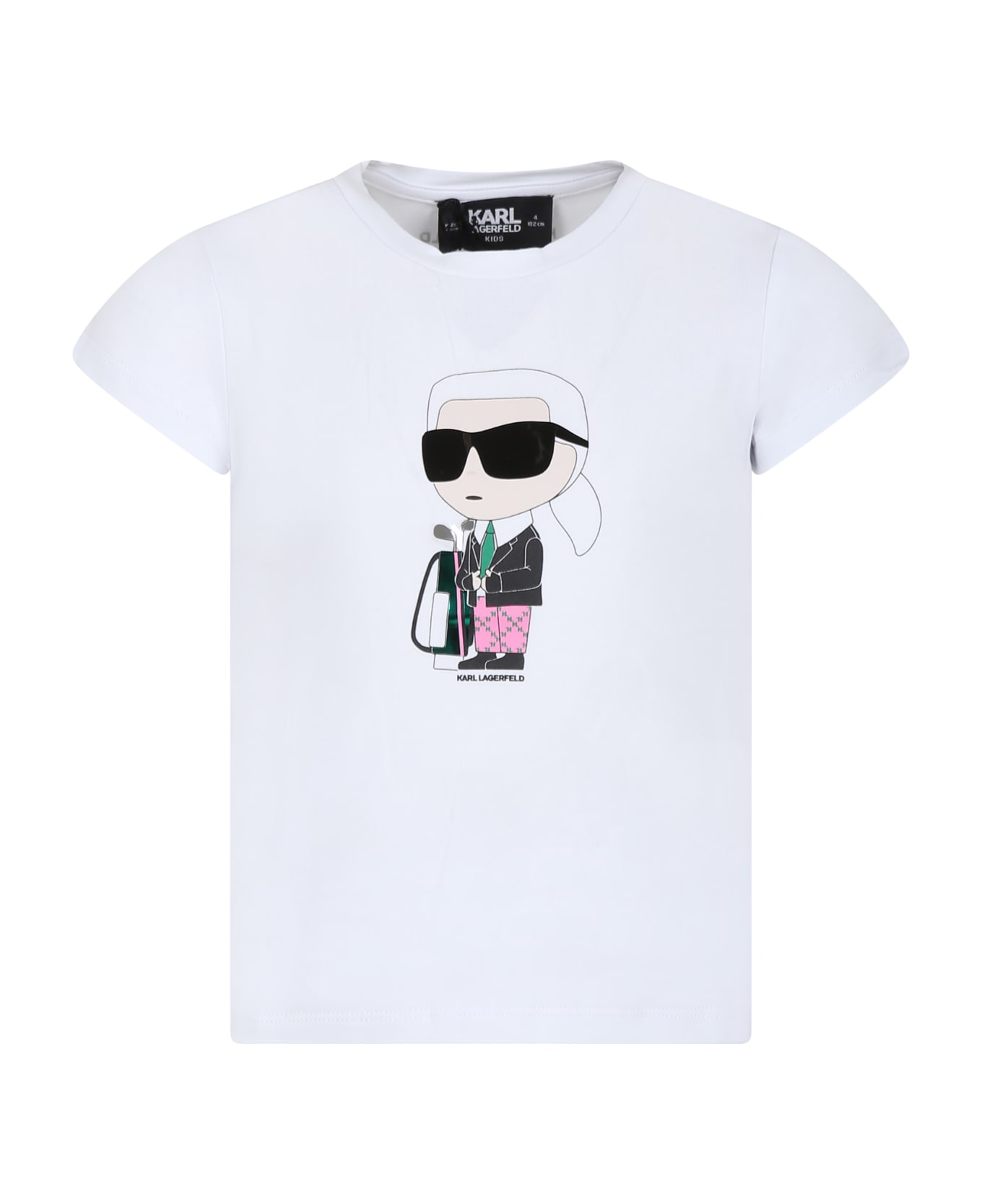 Karl Lagerfeld Kids White T-shirt For Girl With Karl And Golf Bag Print - White Tシャツ＆ポロシャツ