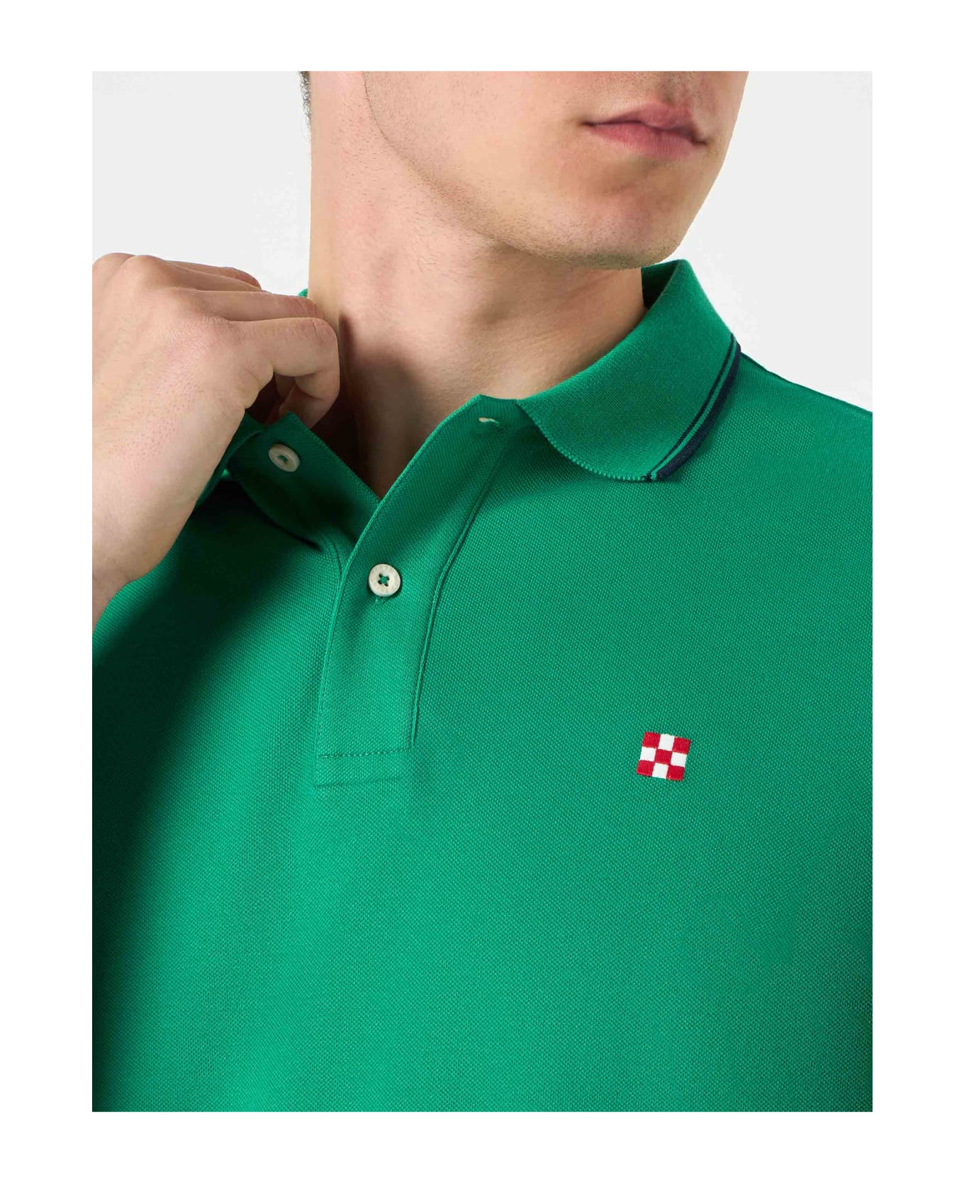 MC2 Saint Barth Green Polo With St. Barth Check Logo - GREEN