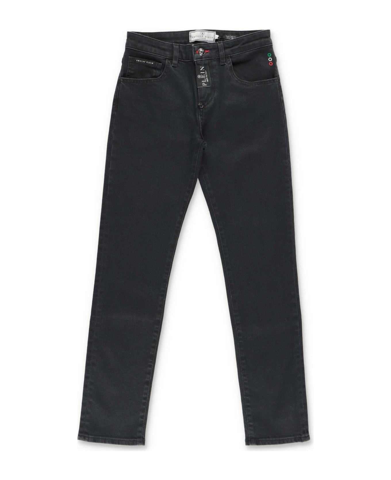 Philipp Plein Junior Jeans Nero In Denim Di Cotone Stretch - Deep Black