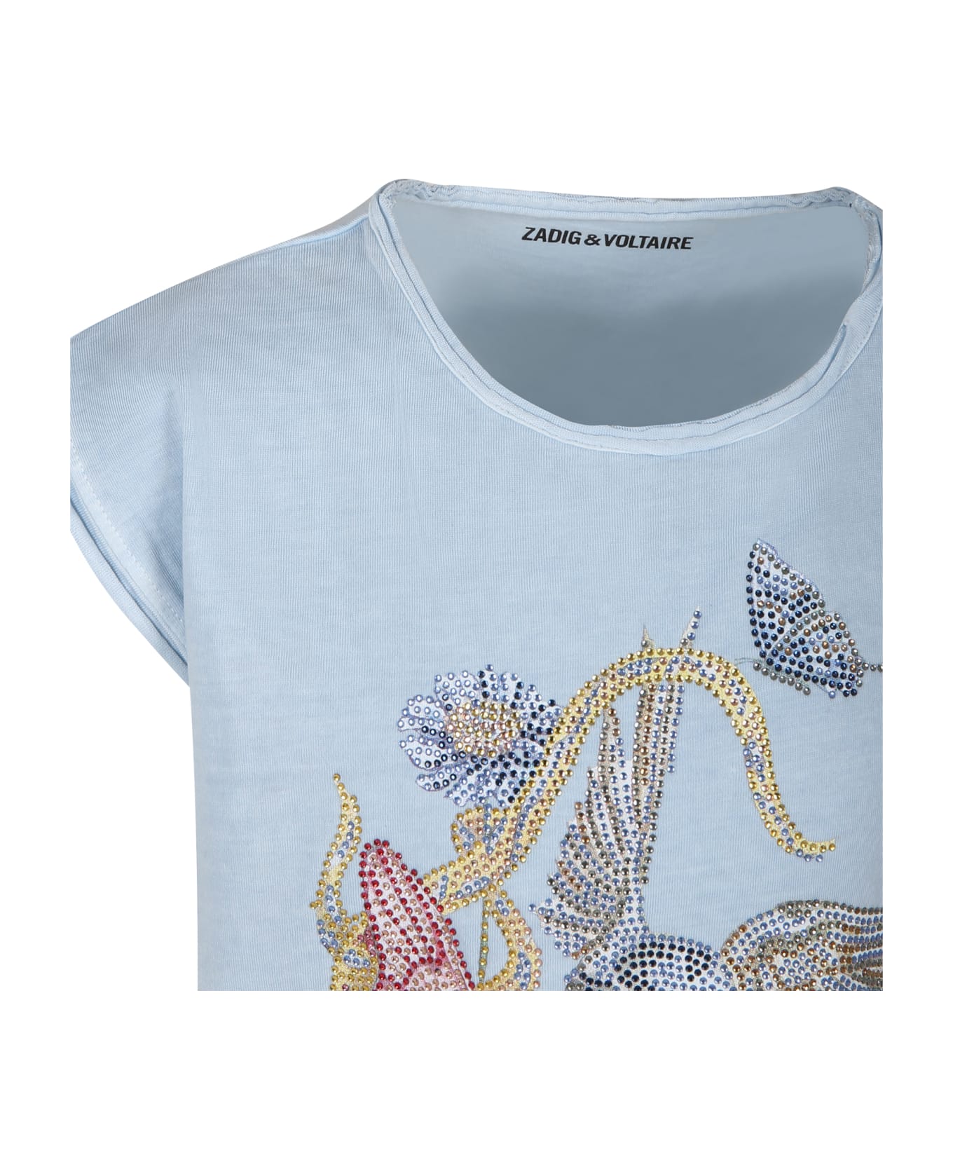 Zadig & Voltaire Light Blue T-shirt For Girl With Skull And Butterfly - Light Blue Tシャツ＆ポロシャツ