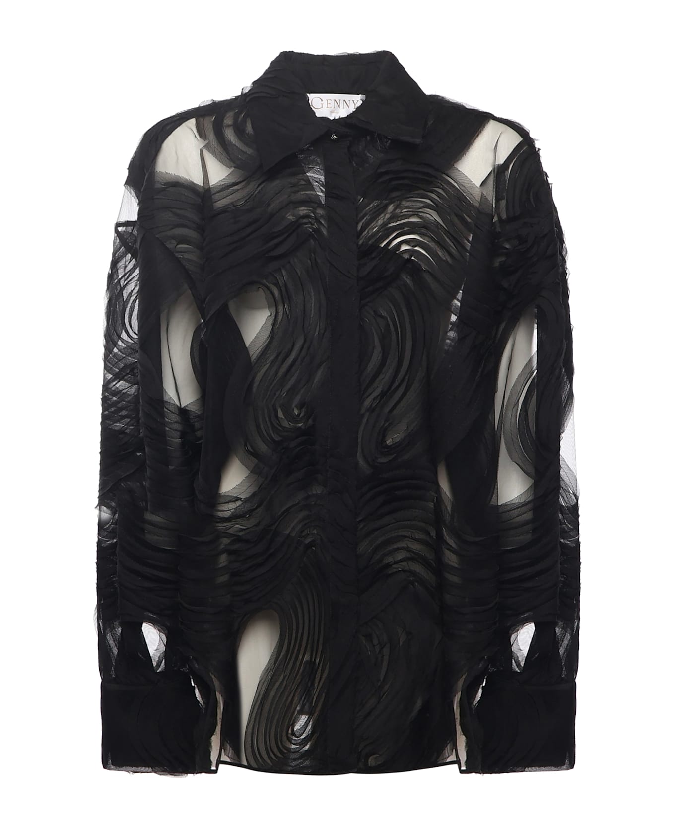Genny Embroidered Tulle Shirt - Black