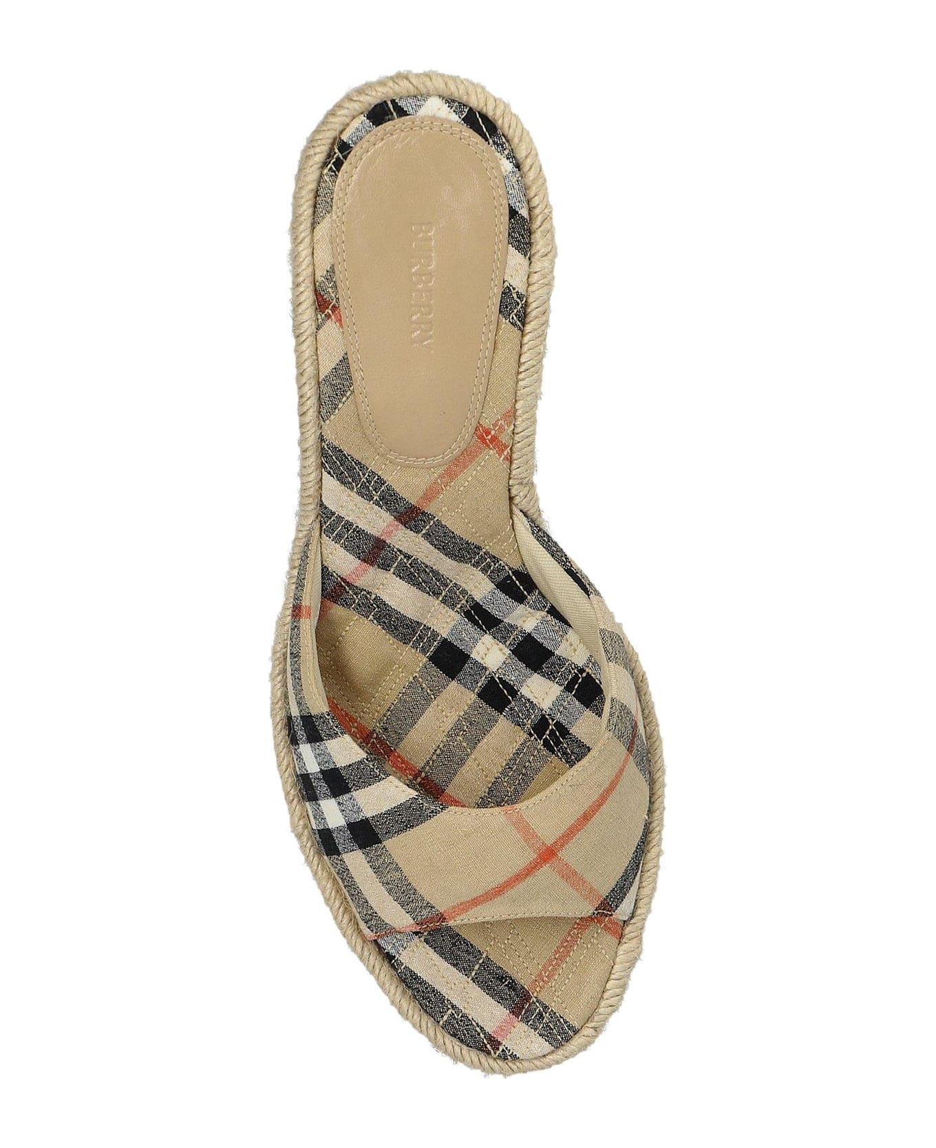 Burberry Checked Mews Espadrille Mules - NEUTRALS