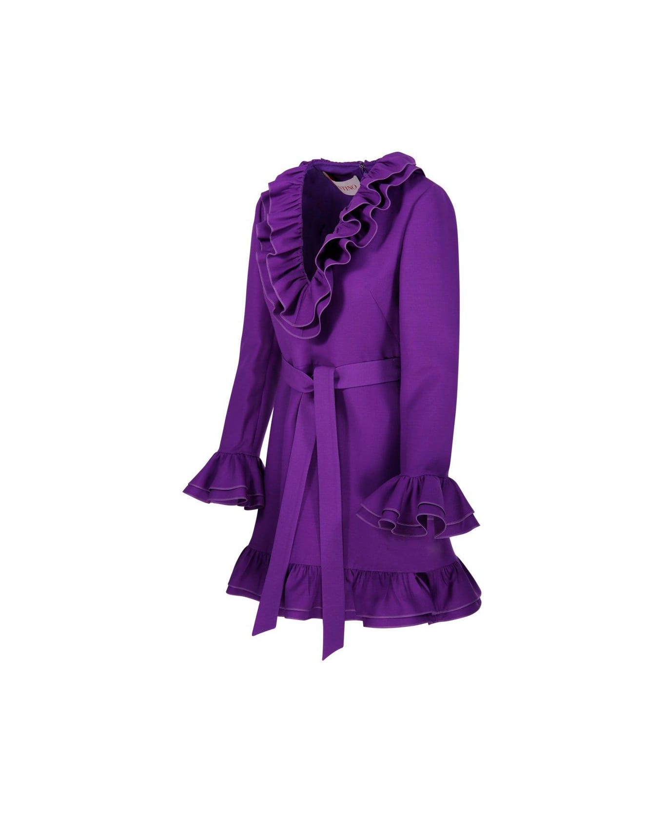 Valentino Ruffled V-neck Mini Dress - Purple