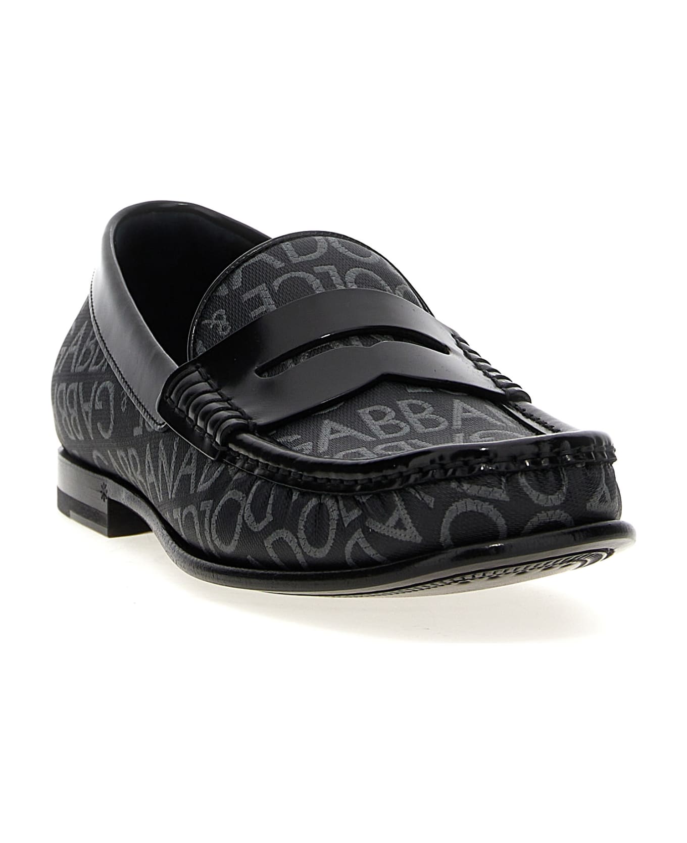 Dolce & Gabbana Logo Jacquard Fabric Loafers - Black  
