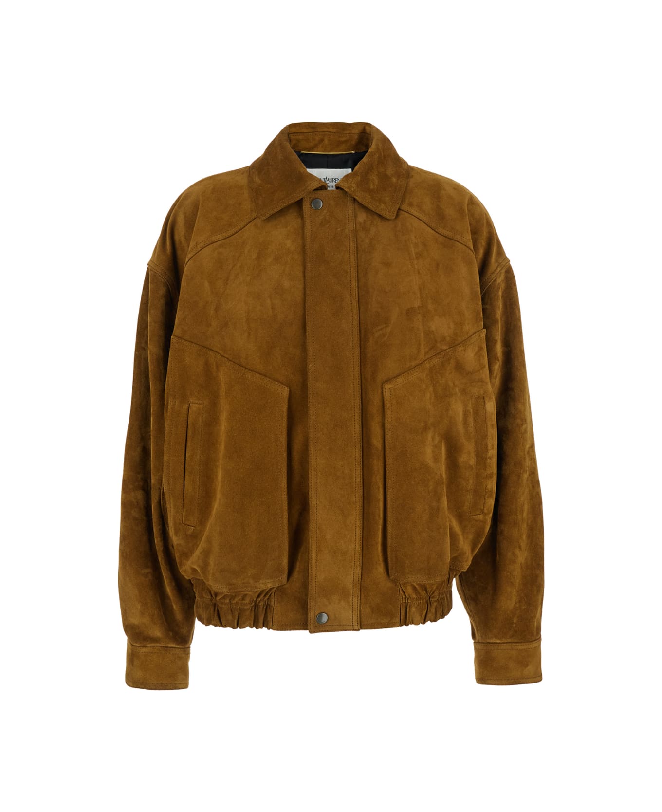 Saint Laurent Brown Jacket With Pointed Collar And Elastic Waist In Suede Woman - Brown