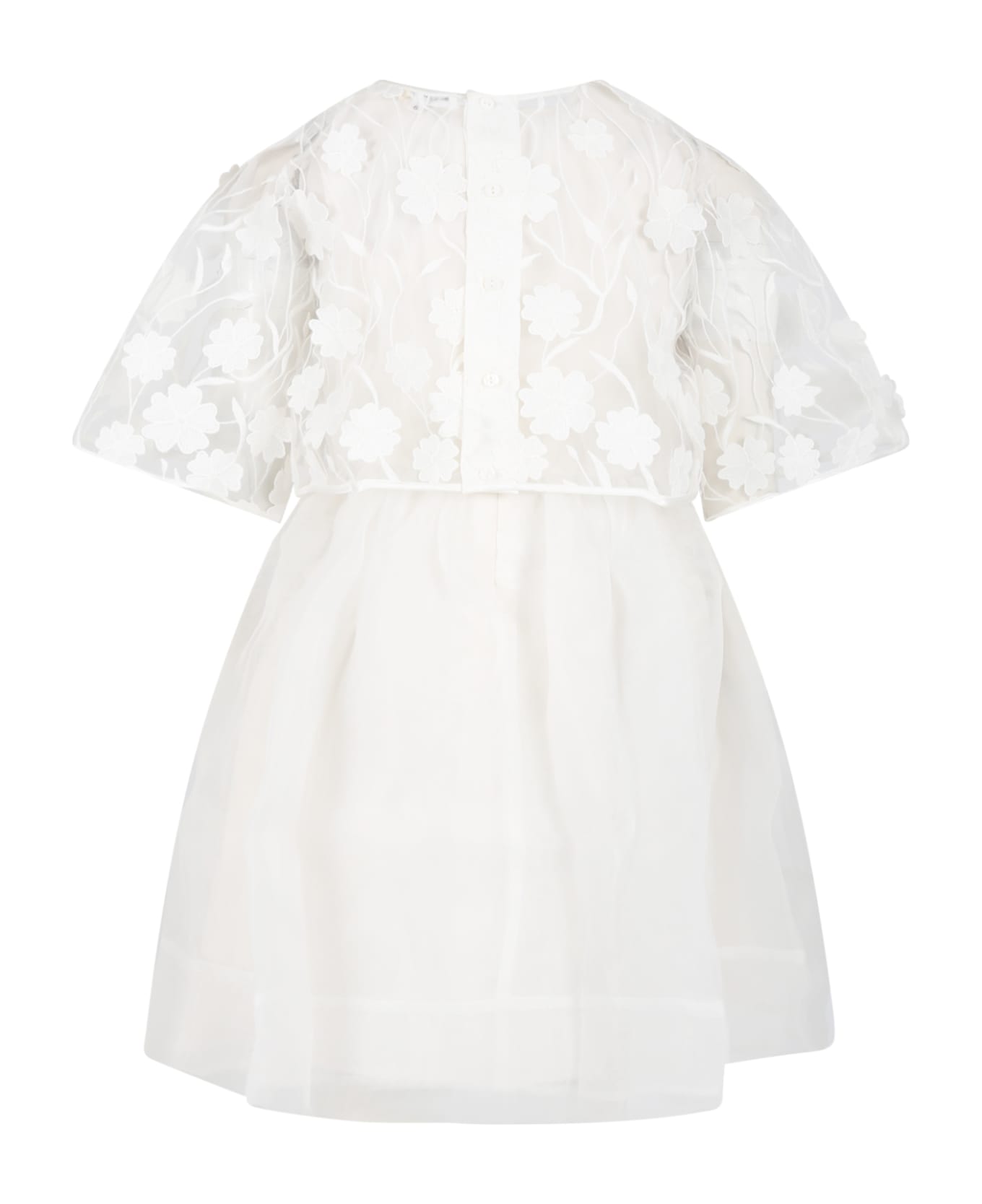 Charabia White Dress For Girl With Lace - Ivory