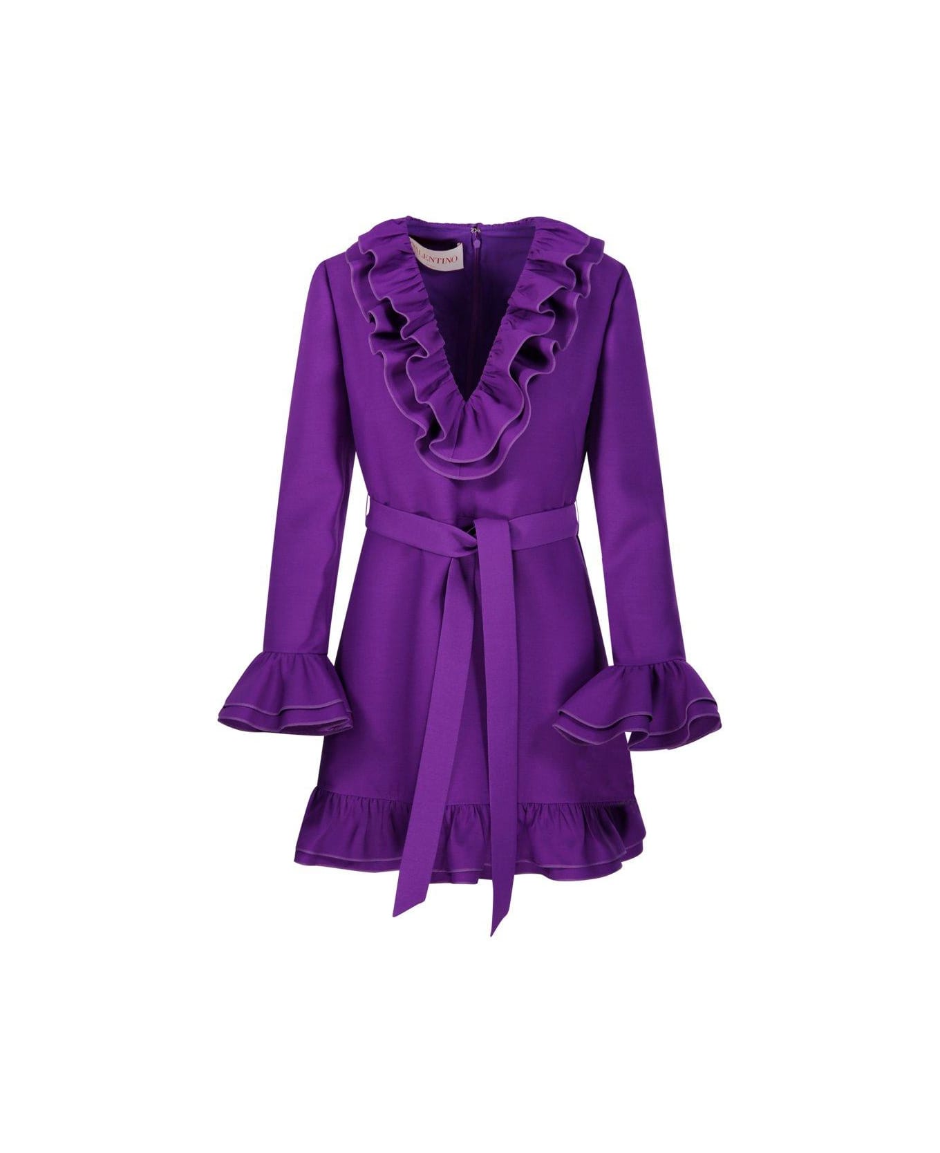 Valentino Ruffled V-neck Mini Dress - Purple