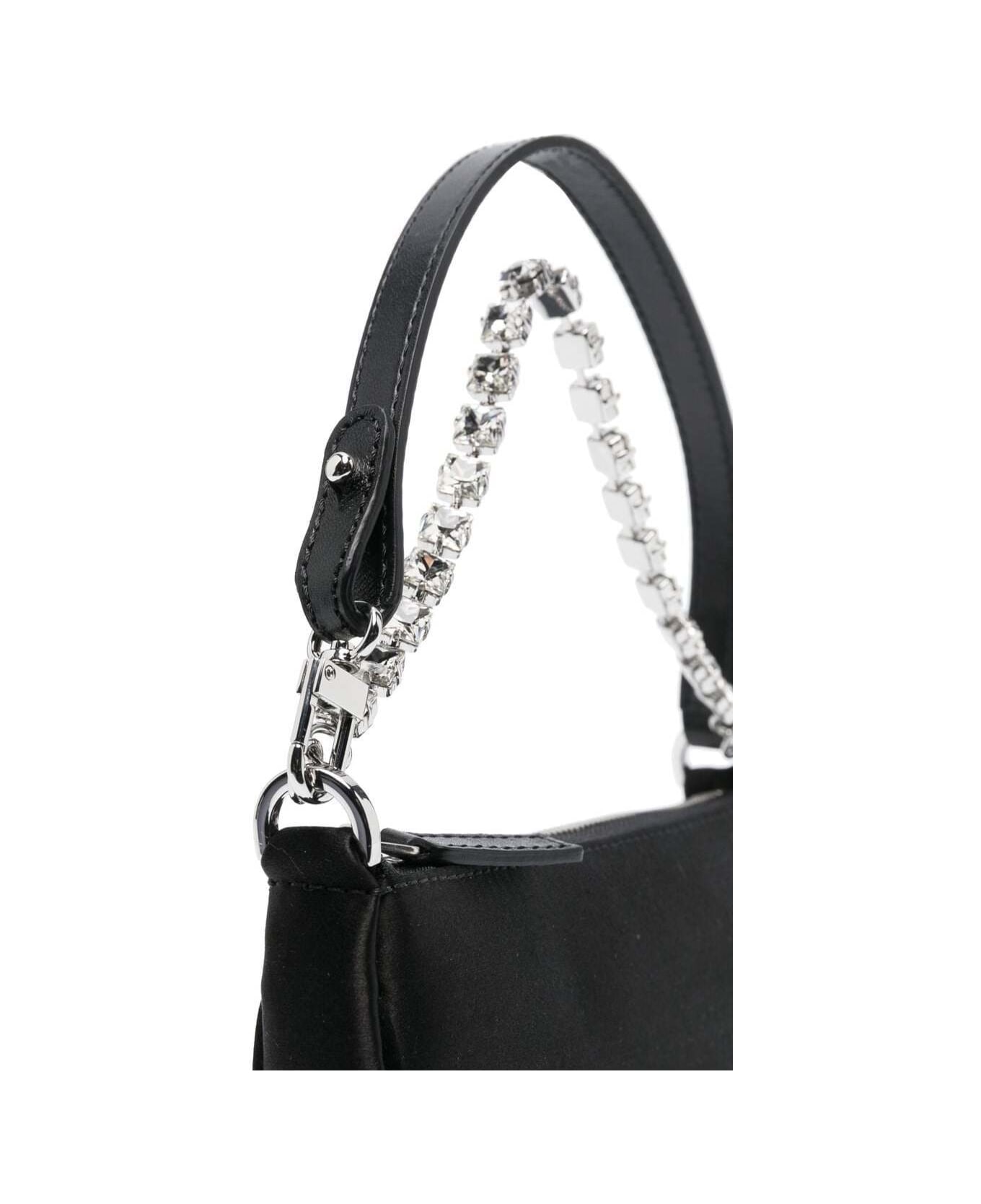 BY FAR 'mini Rachel' Black Shoulder Bag With Crystal Chain In Silk Woman By Far - Black