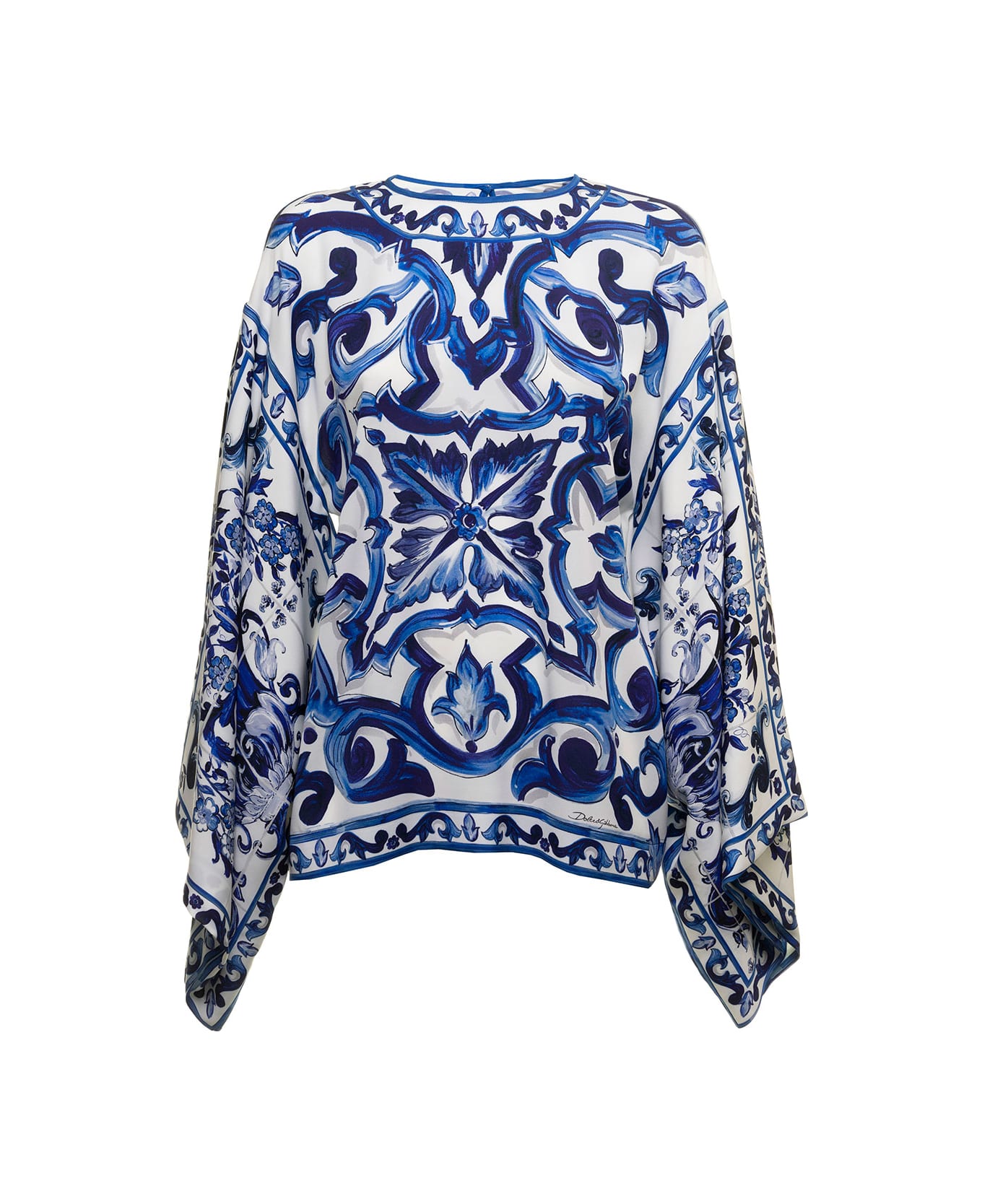 Dolce & Gabbana Woman's Maiolica Printed Silk Shirt Blouse - Tn Blu/bco ブラウス