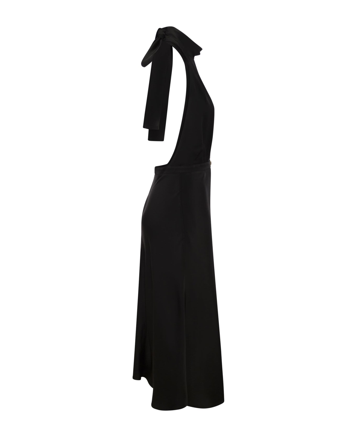 Elisabetta Franchi Satin Midi Dress With Asymmetric Skirt - Black