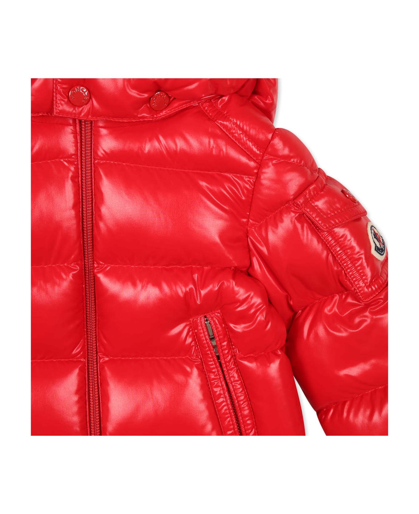 Moncler Red Maya Down Jacket For Babykids With Logo - Red