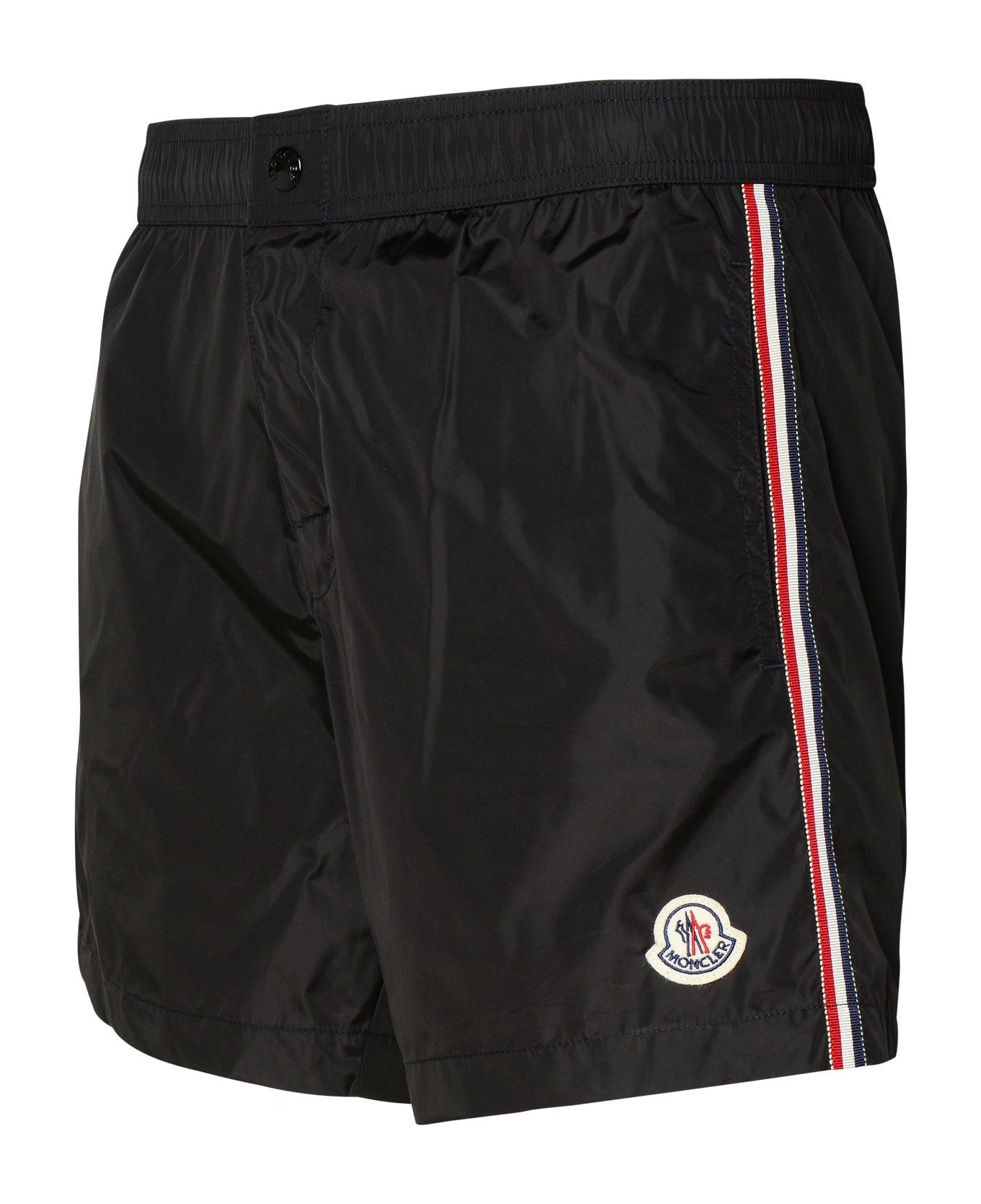 Moncler Logo Patch Drawstring Swim Shorts - Black