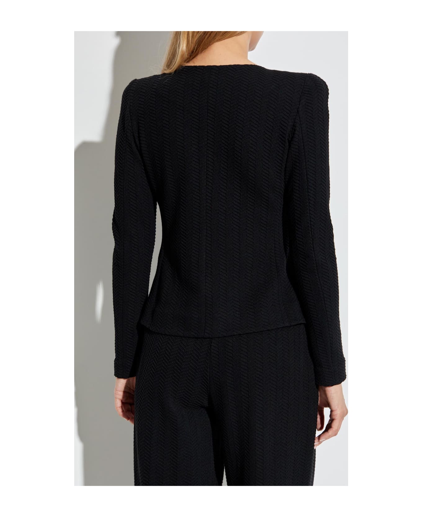 Emporio Armani Herringbone Pattern Cardigan - Black