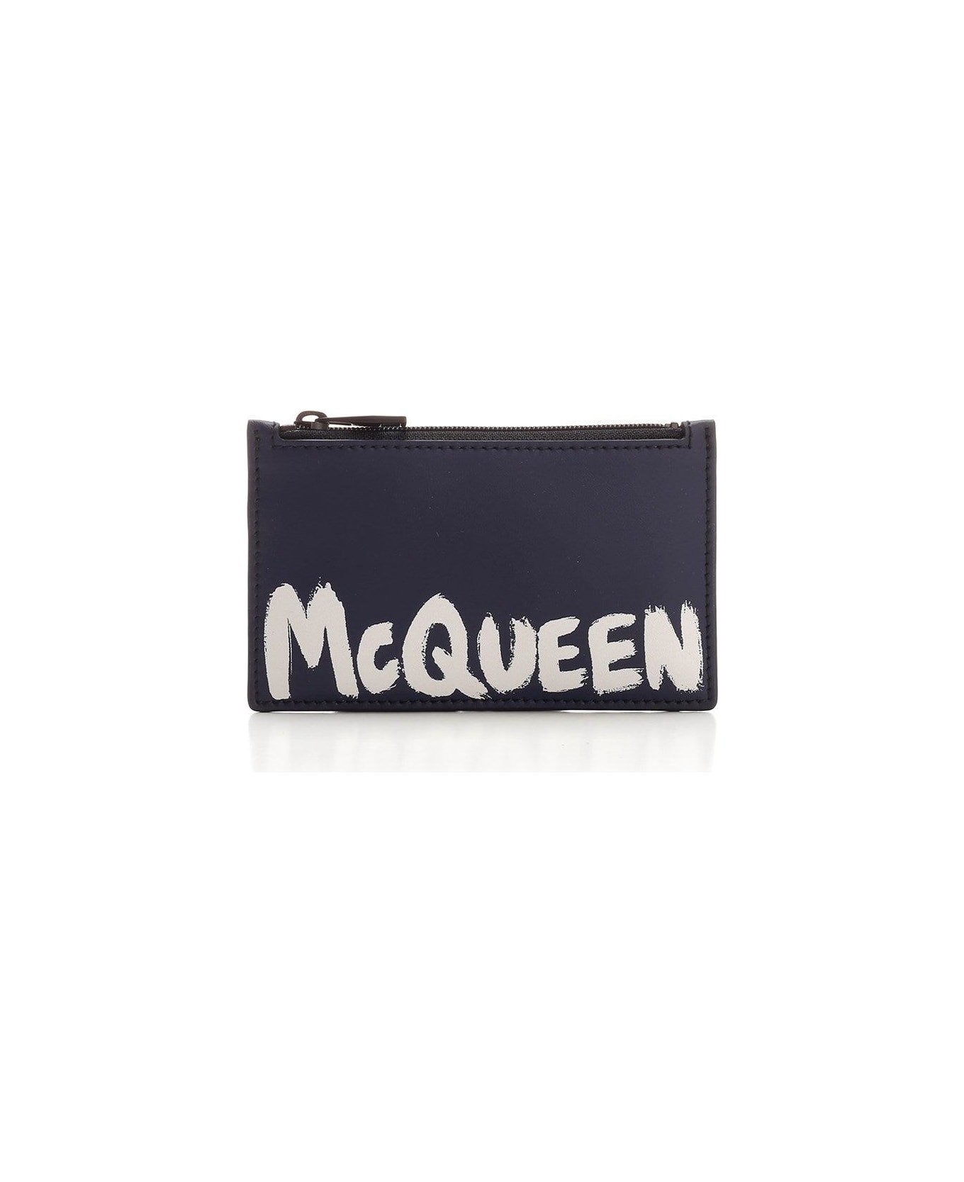 Alexander McQueen Logo Printed Zipped Wallet - Blu
